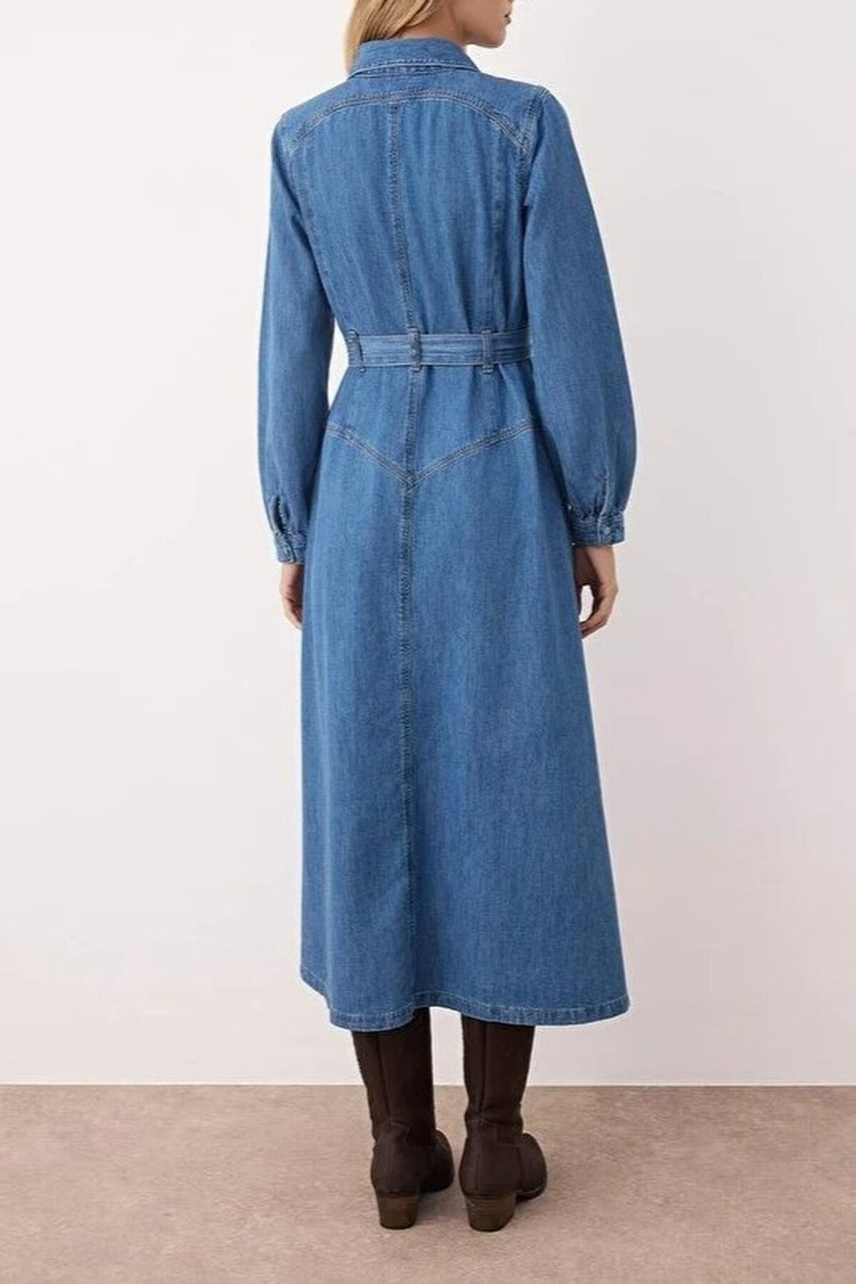 Maxi Denim Dress with Belt Detail