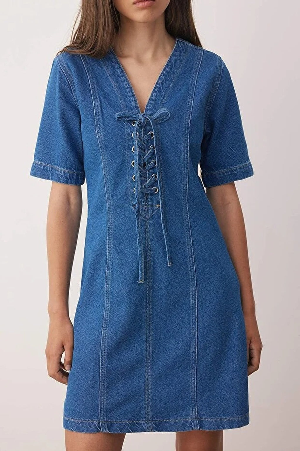Eyelet Detail Mini Denim Dress
