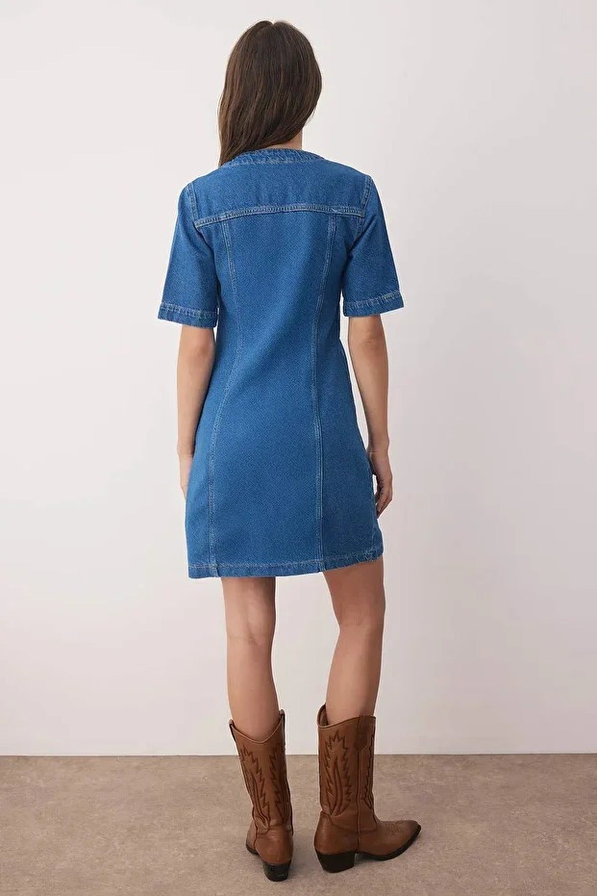 Eyelet Detail Mini Denim Dress