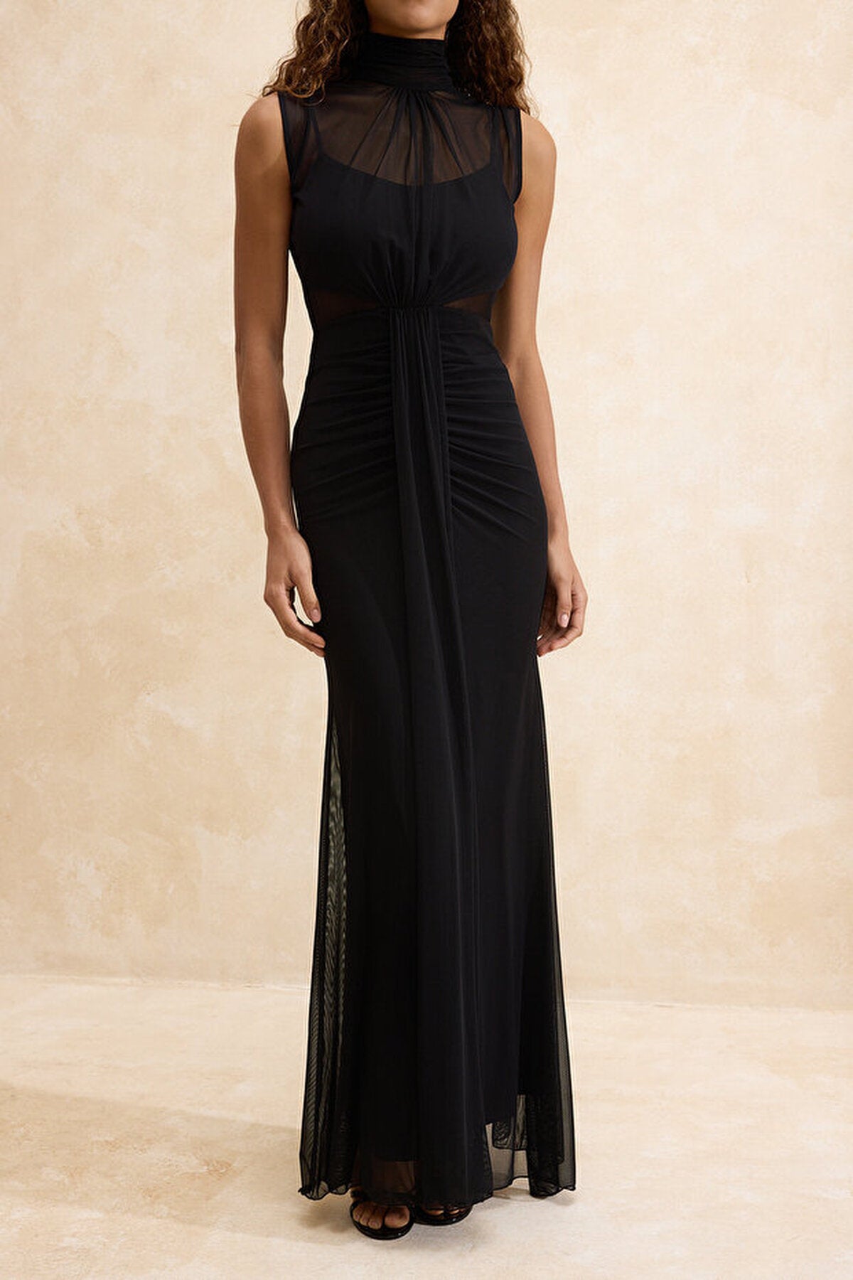 Tulle-Lined Maxi Evening Dress