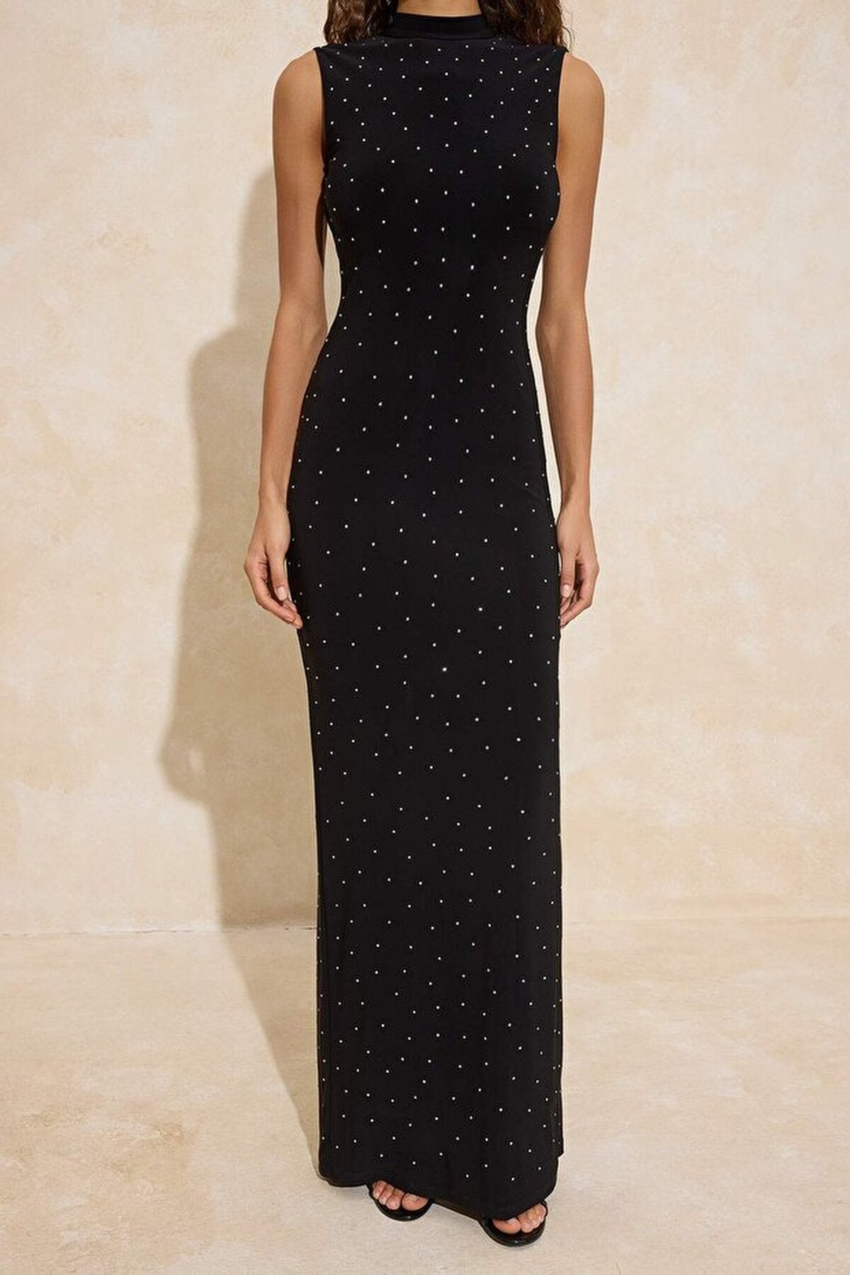 Stone Print Knitted Lined Evening Dress