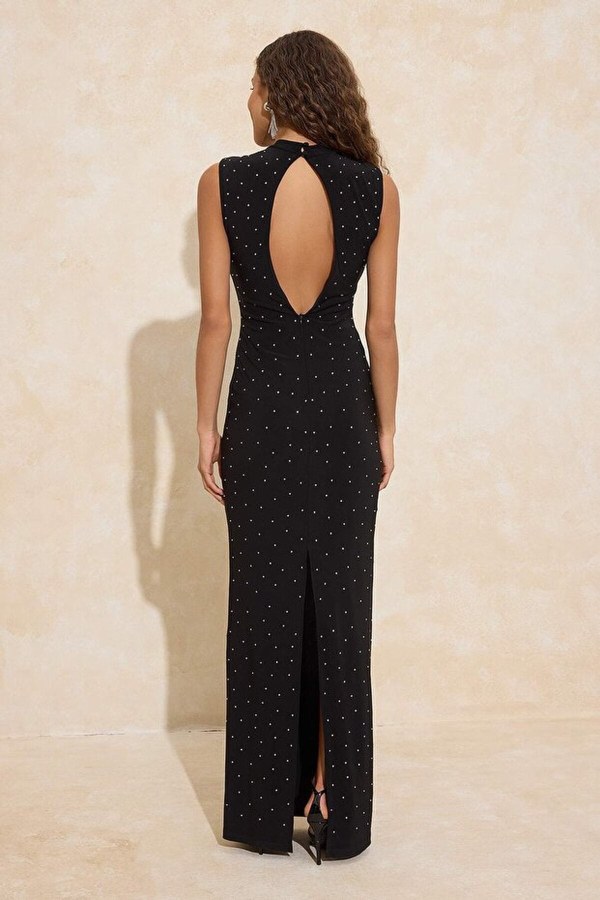 Stone Print Knitted Lined Evening Dress