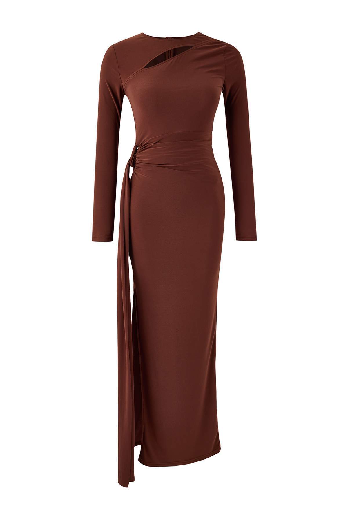 Maxi Evening Dress with Neckline Cut Out Detail