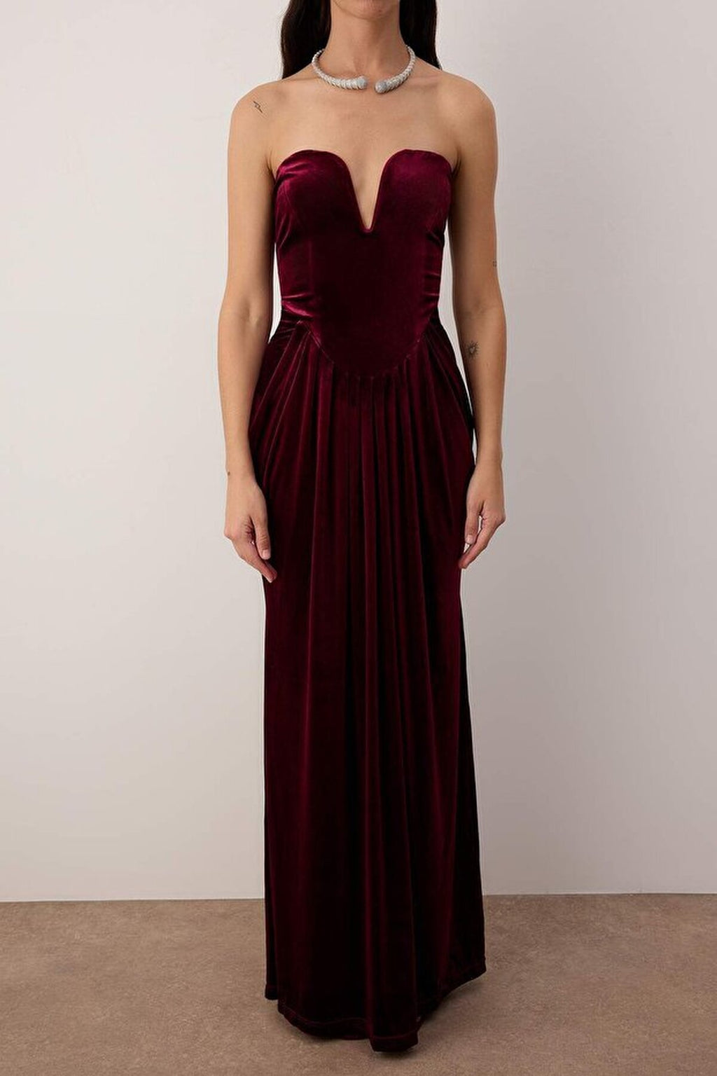 Velvet Sweetheart Neckline Maxi Evening Dress