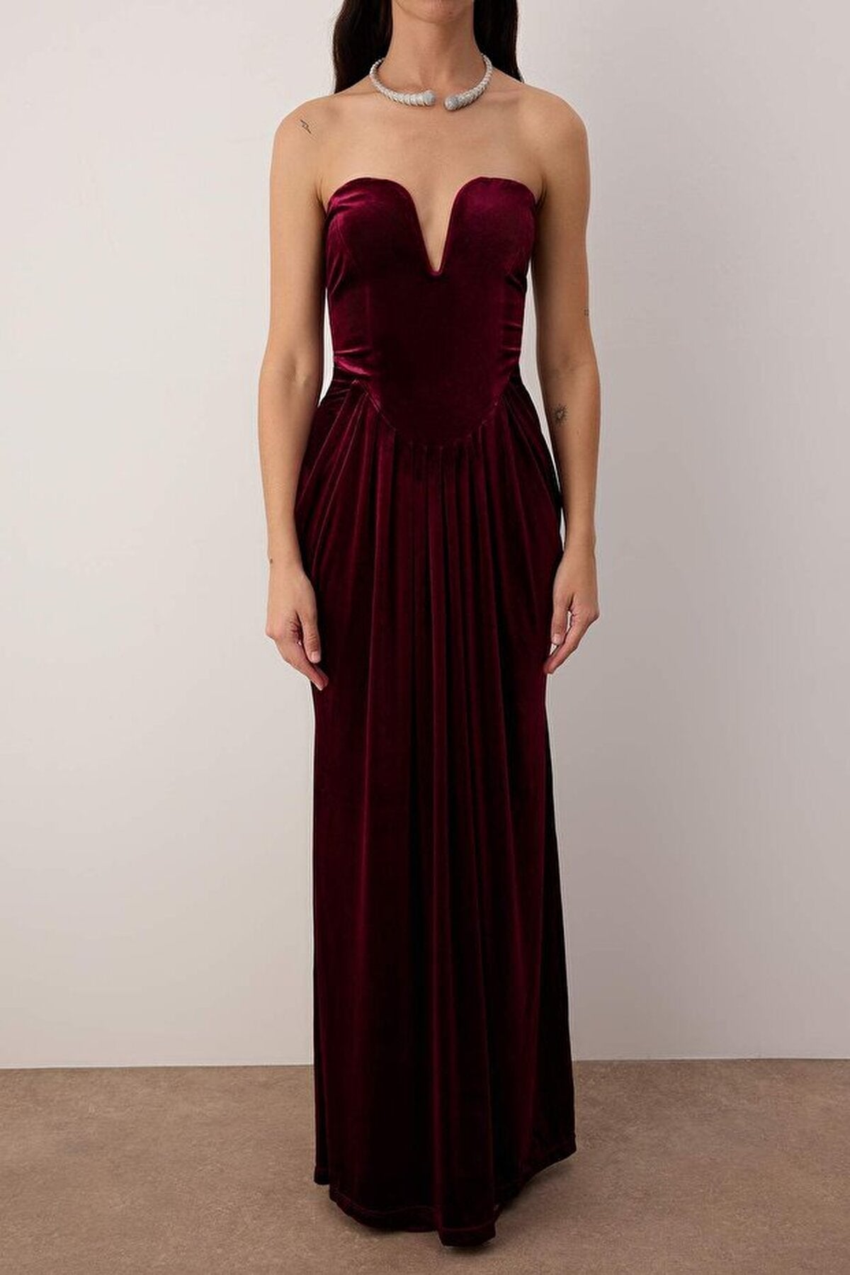 Velvet Sweetheart Neckline Maxi Evening Dress