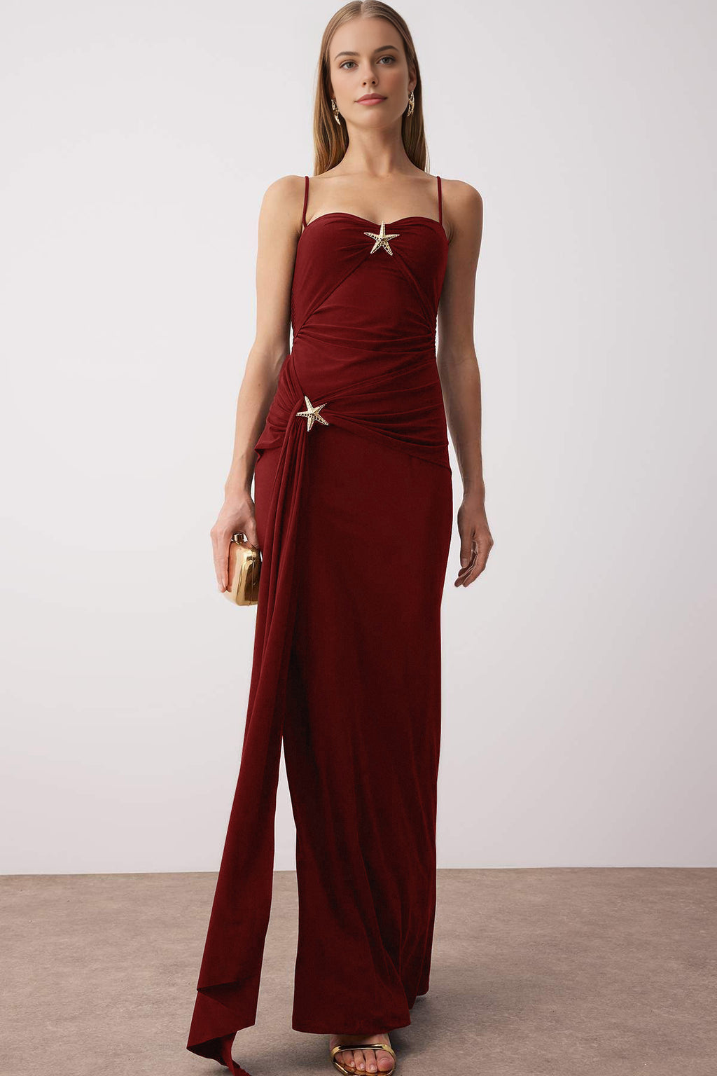 Accessory Detailed Knitted Maxi Evening Dress