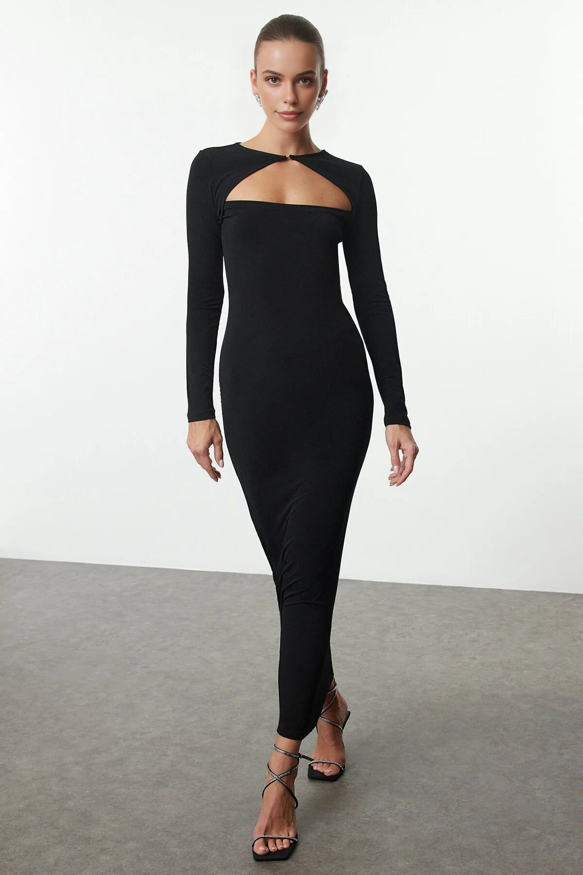 Elegant Knitted Evening Dress with Cut Out Detail
