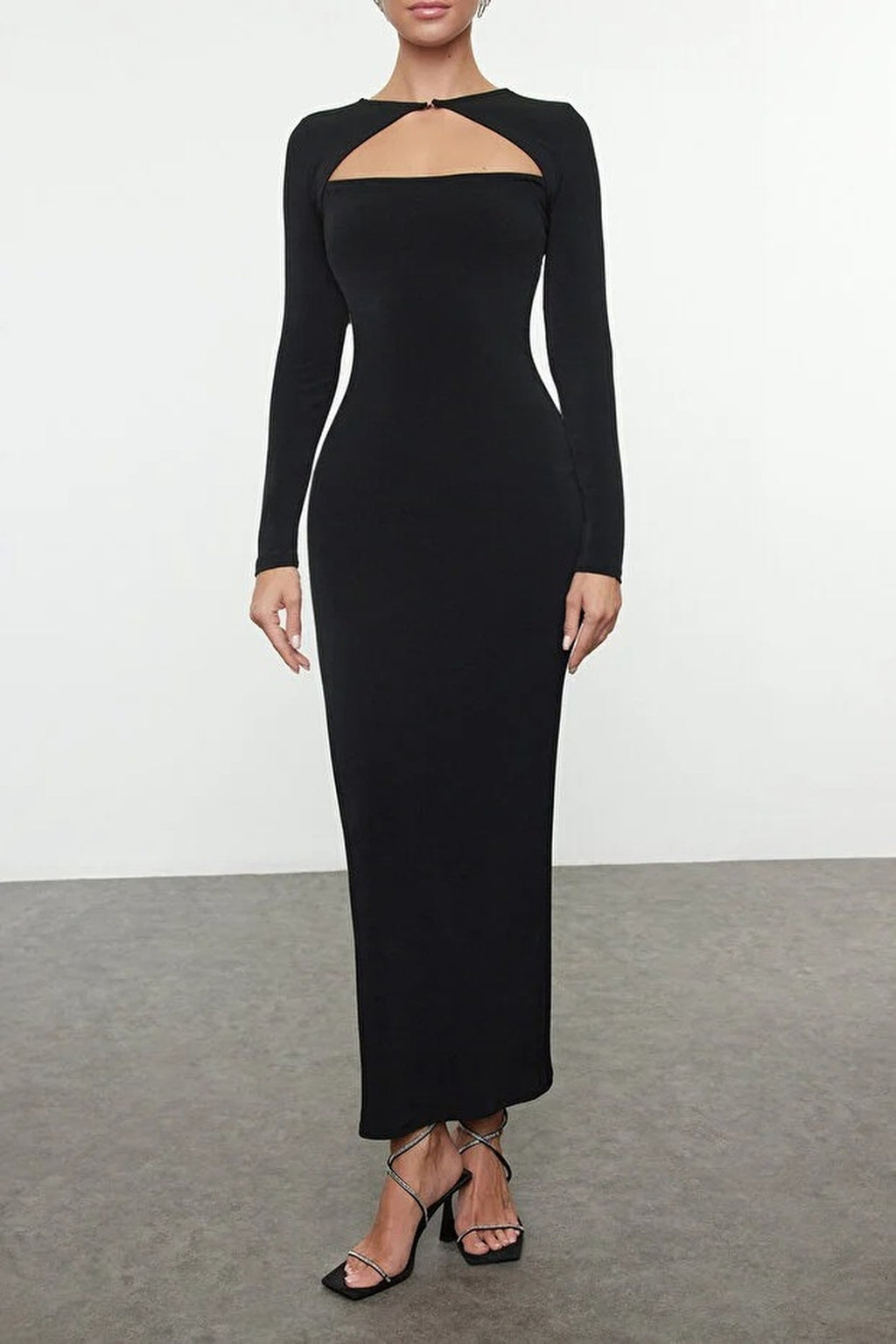 Elegant Knitted Evening Dress with Cut Out Detail