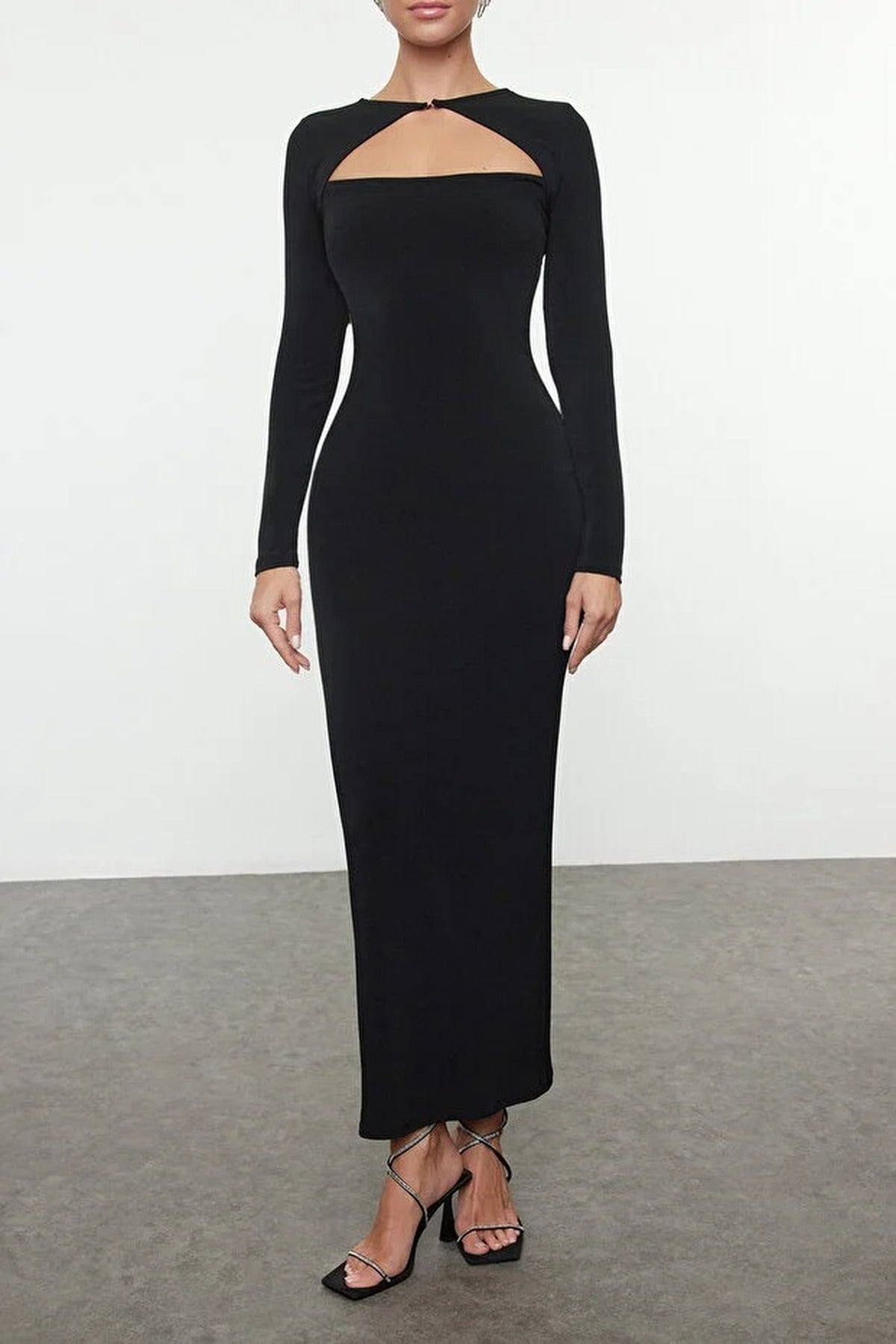 Elegant Knitted Evening Dress with Cut Out Detail