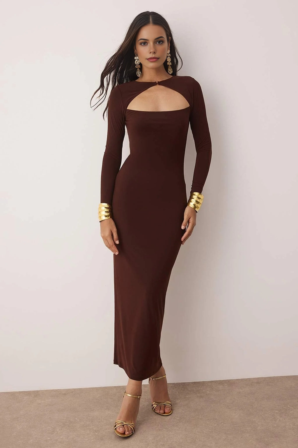 Elegant Knitted Evening Dress with Cut Out Detail