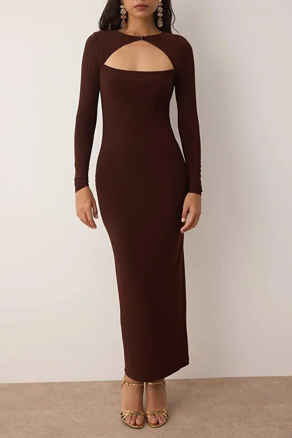 Elegant Knitted Evening Dress with Cut Out Detail