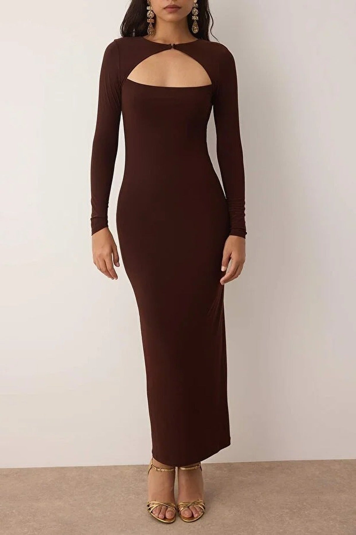 Elegant Knitted Evening Dress with Cut Out Detail