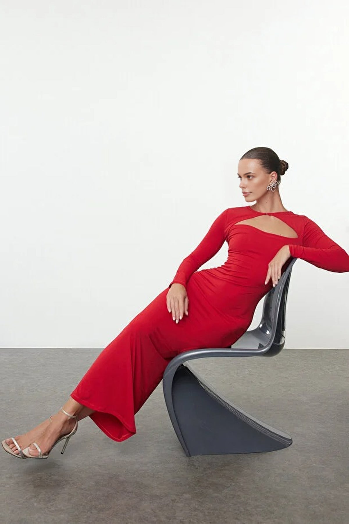 Elegant Knitted Evening Dress with Cut Out Detail