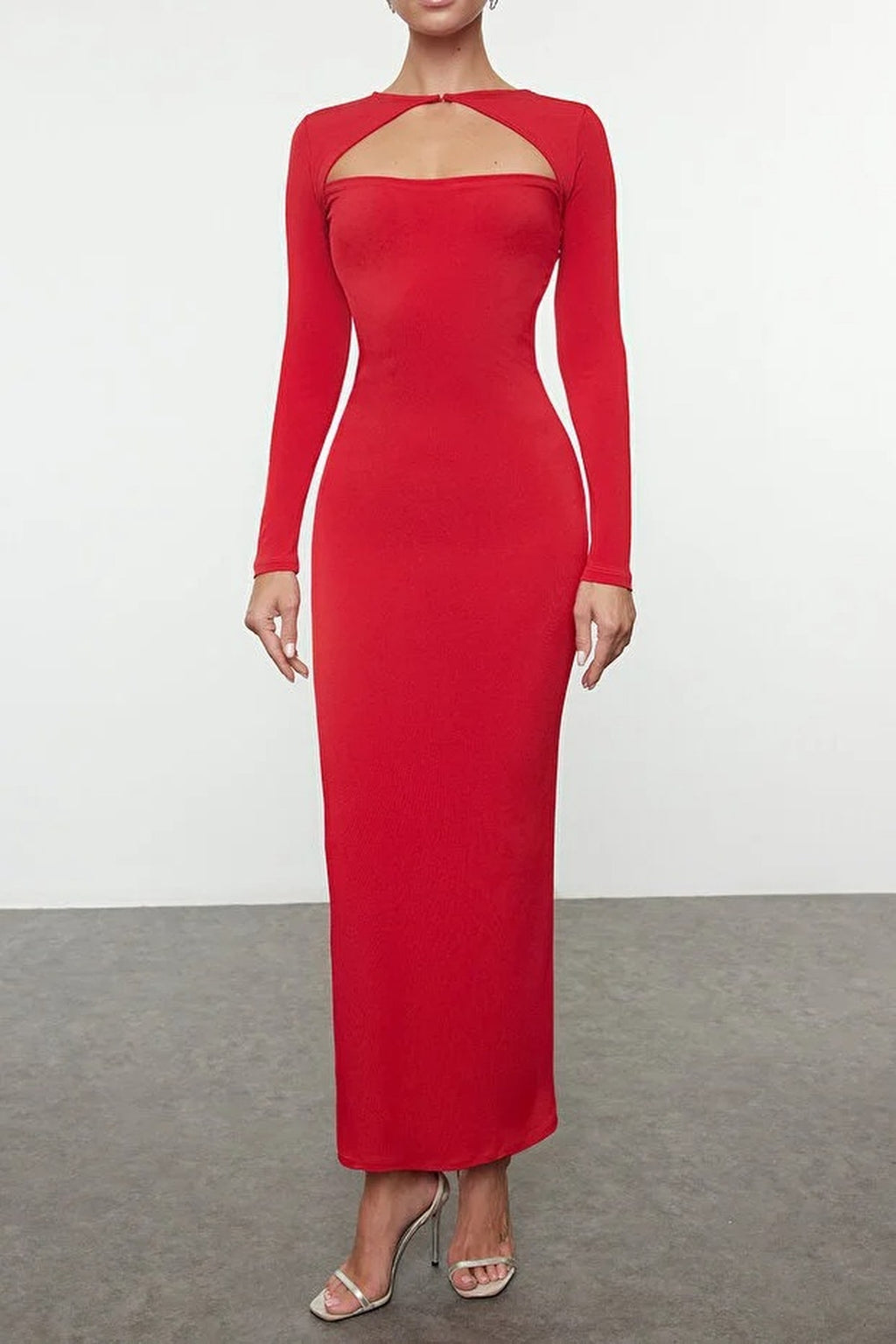 Elegant Knitted Evening Dress with Cut Out Detail