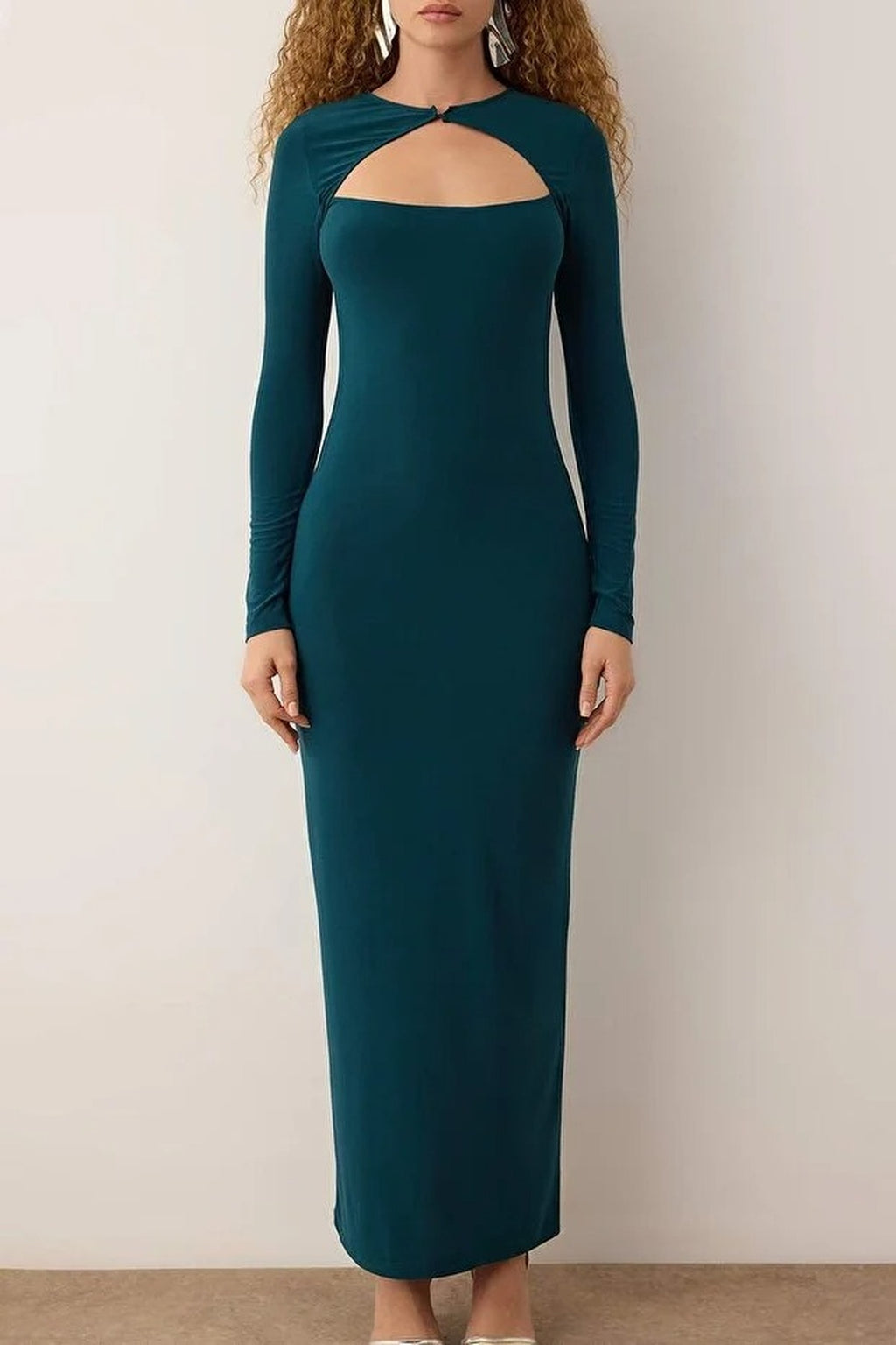 Elegant Knitted Evening Dress with Cut Out Detail