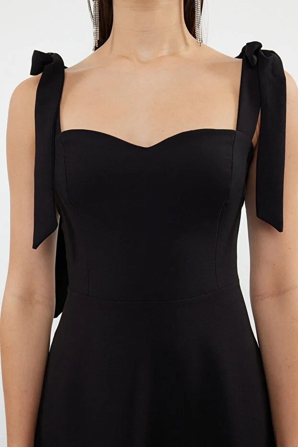 Tie Strap Midi Dress with Sweetheart Neckline