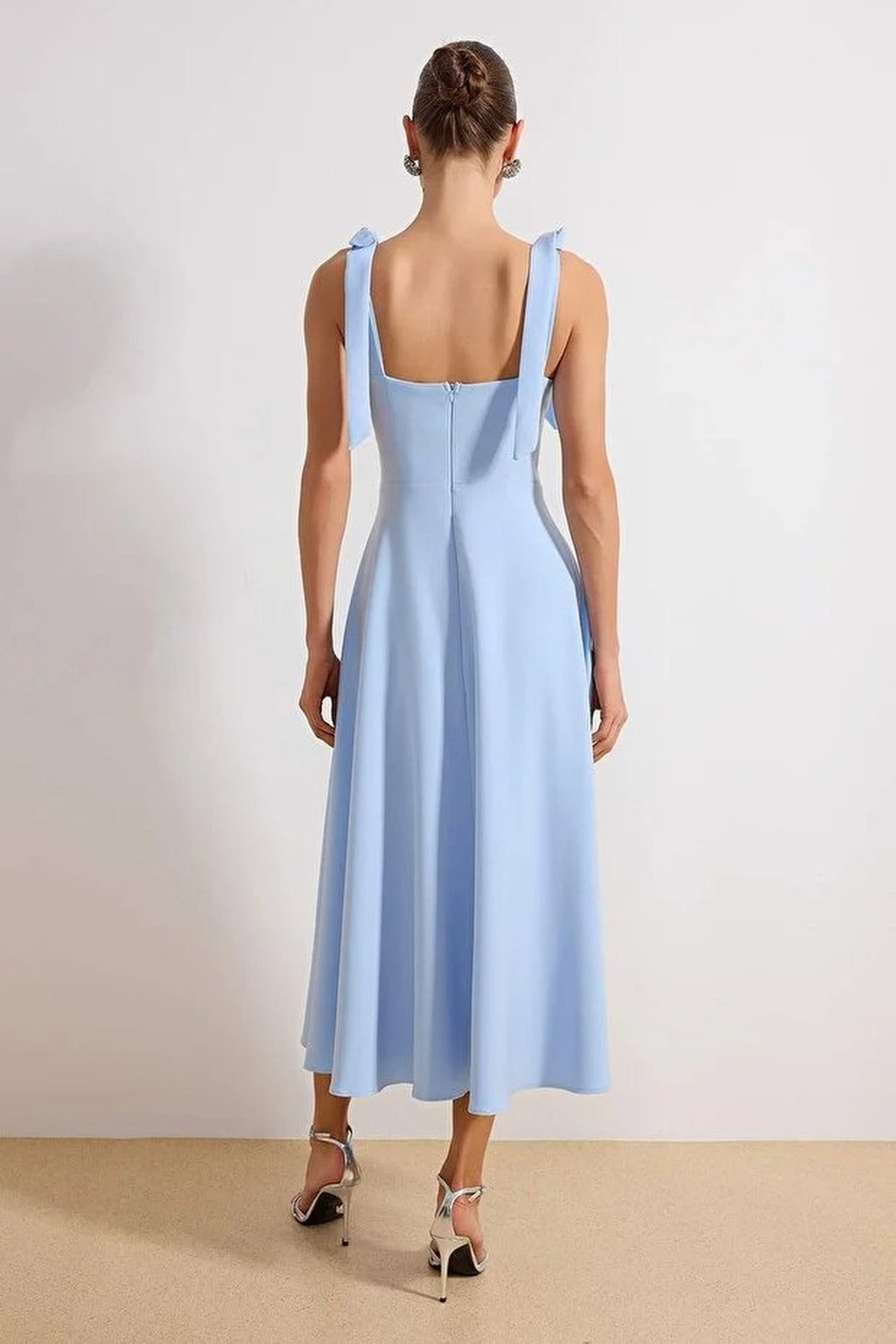 Tie Strap Midi Dress with Sweetheart Neckline