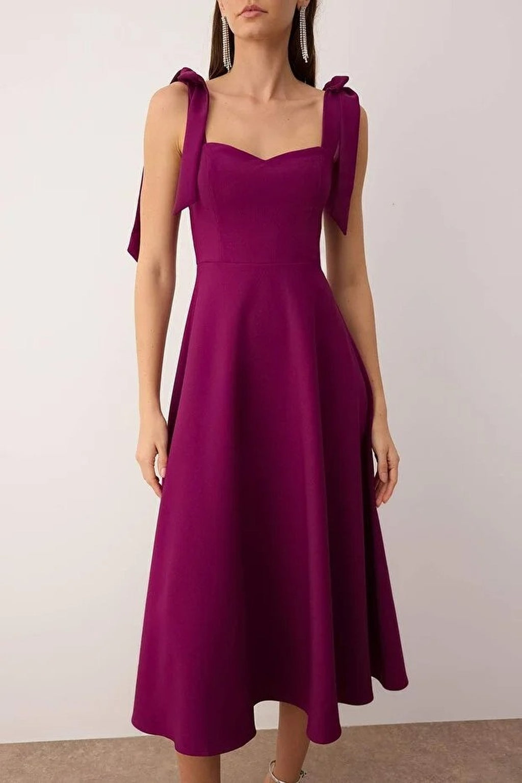 Tie Strap Midi Dress with Sweetheart Neckline