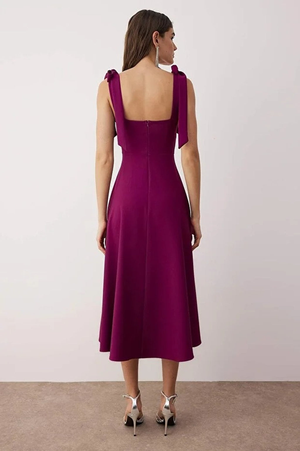 Tie Strap Midi Dress with Sweetheart Neckline