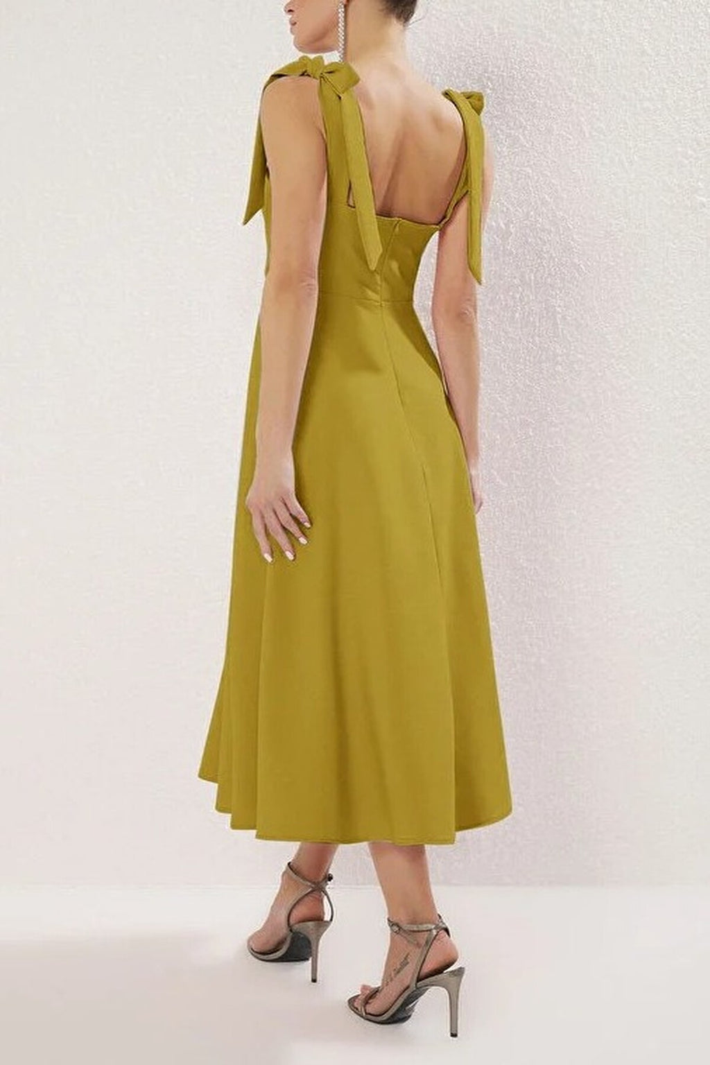Tie Strap Midi Dress with Sweetheart Neckline