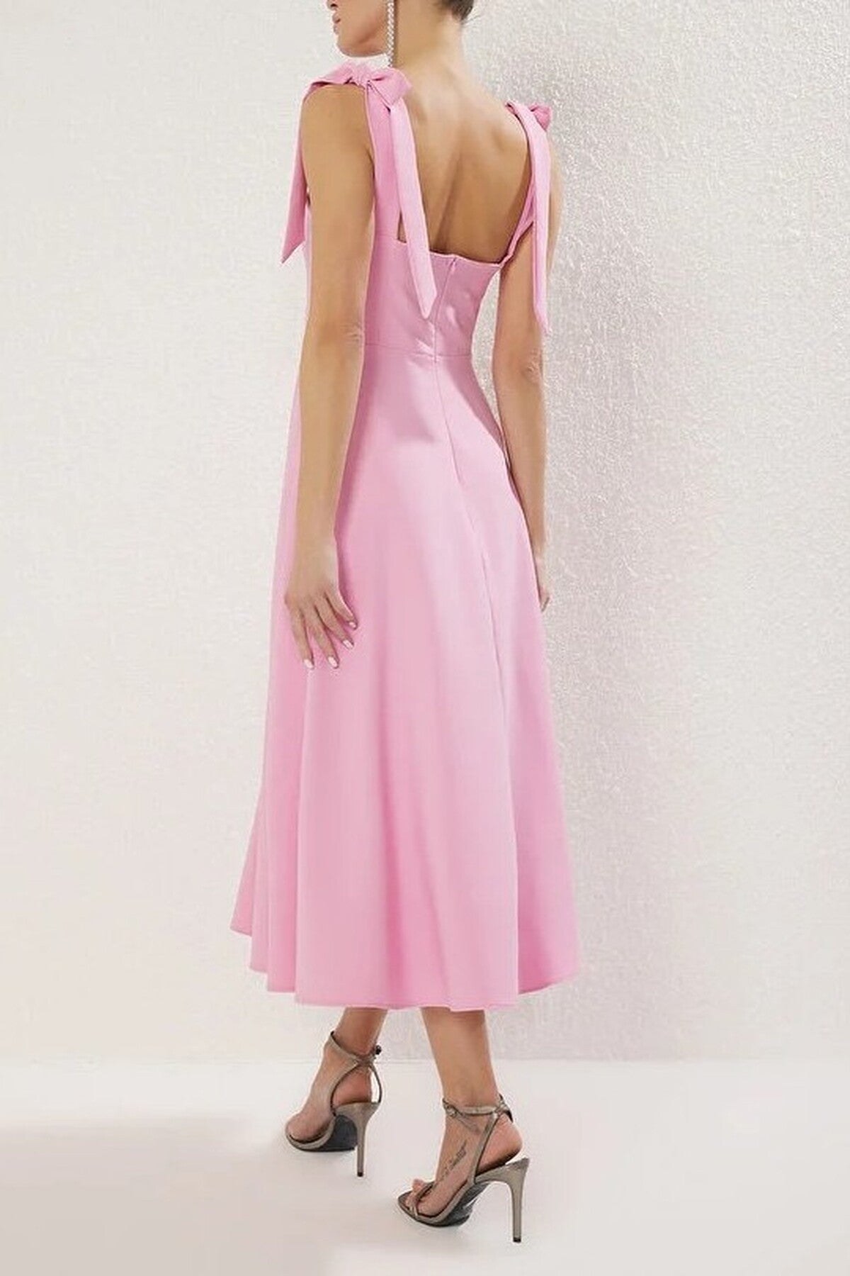 Tie Strap Midi Dress with Sweetheart Neckline