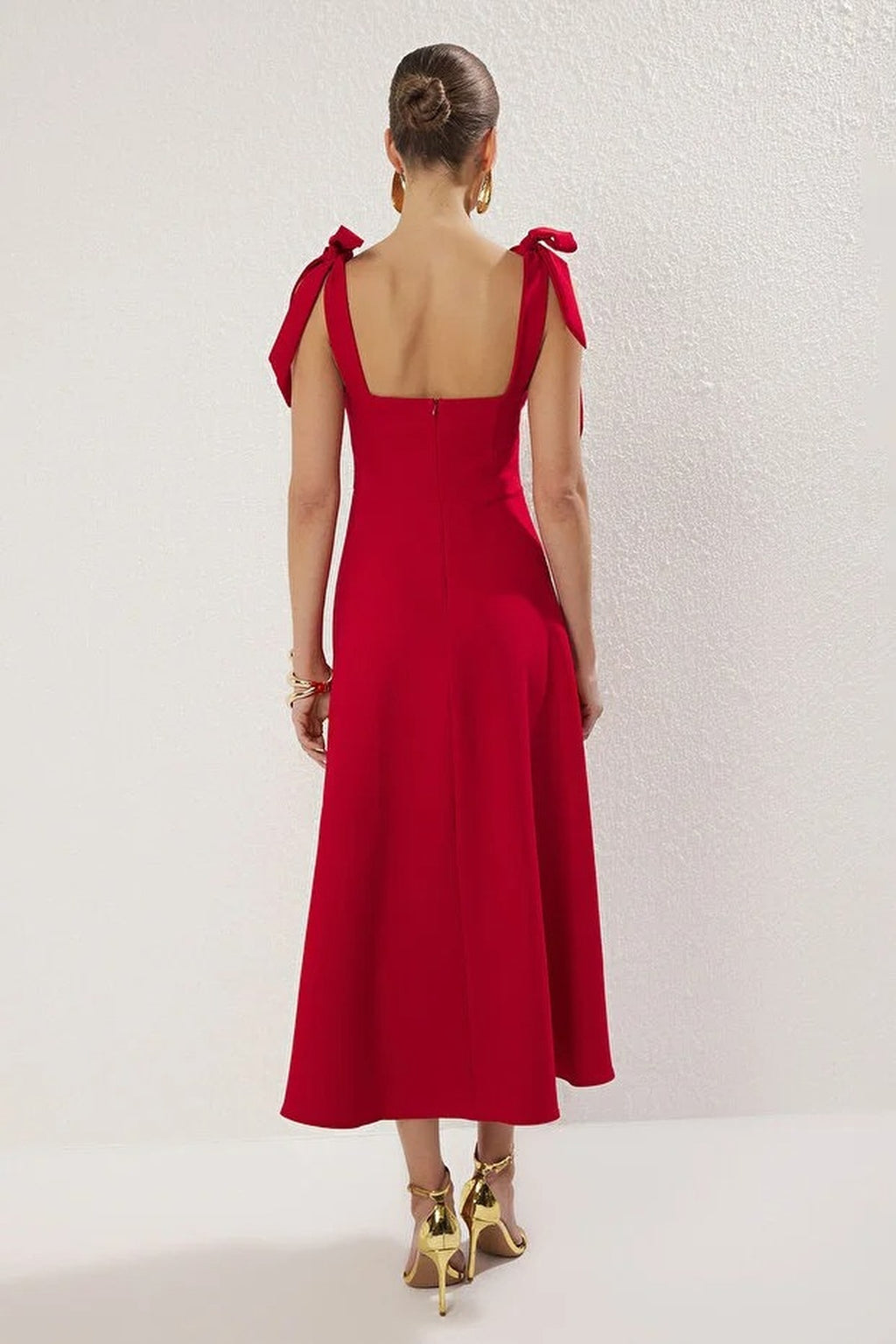 Tie Strap Midi Dress with Sweetheart Neckline