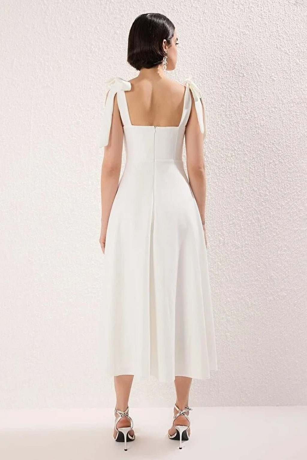Tie Strap Midi Dress with Sweetheart Neckline