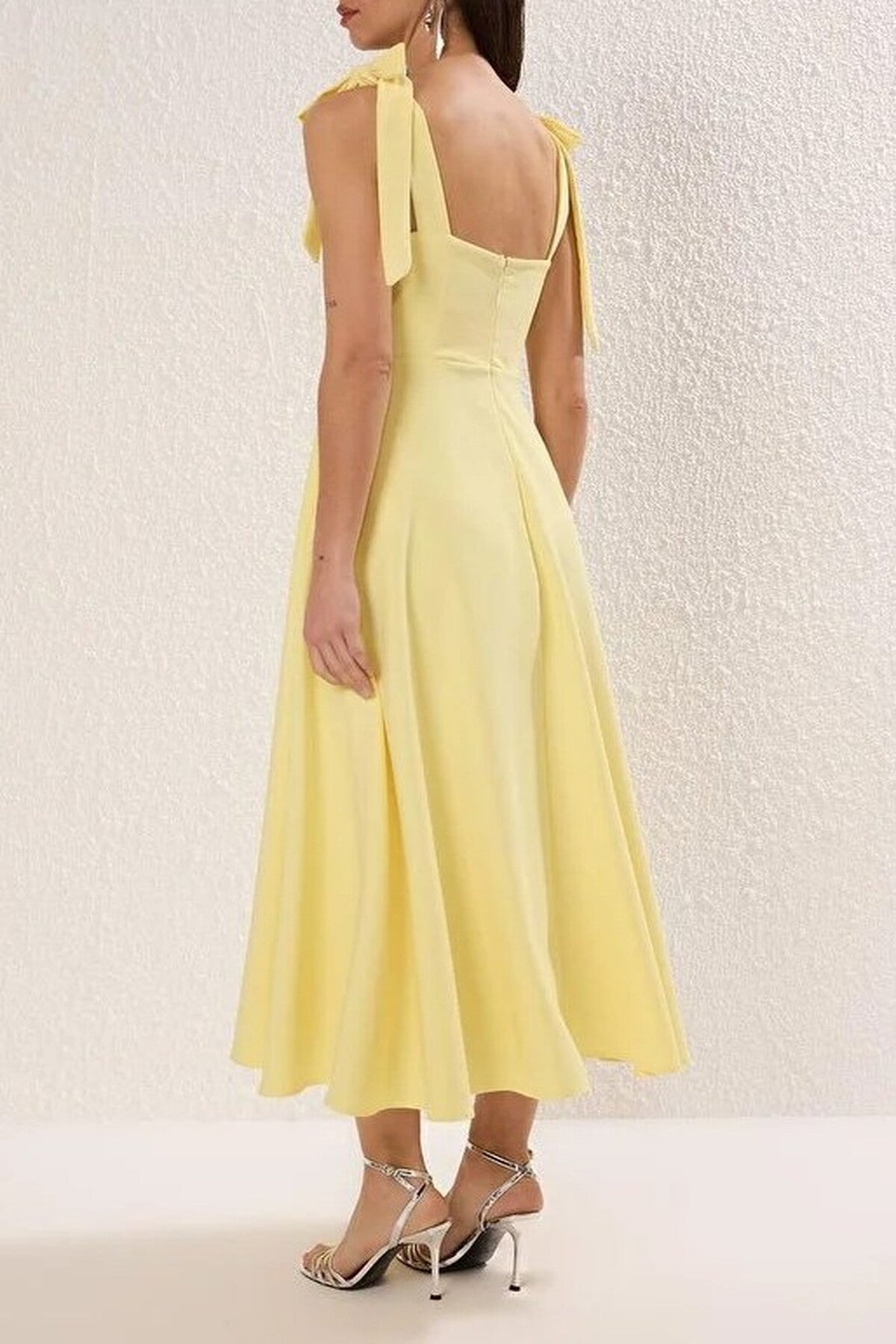 Tie Strap Midi Dress with Sweetheart Neckline