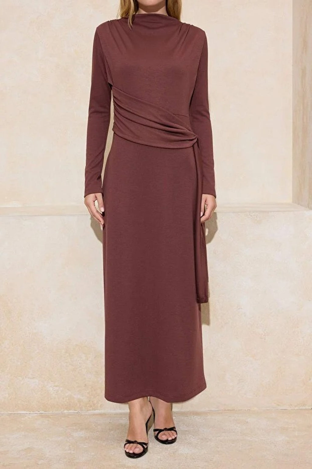 Tie-Detail Draped Fabric Knit Dress