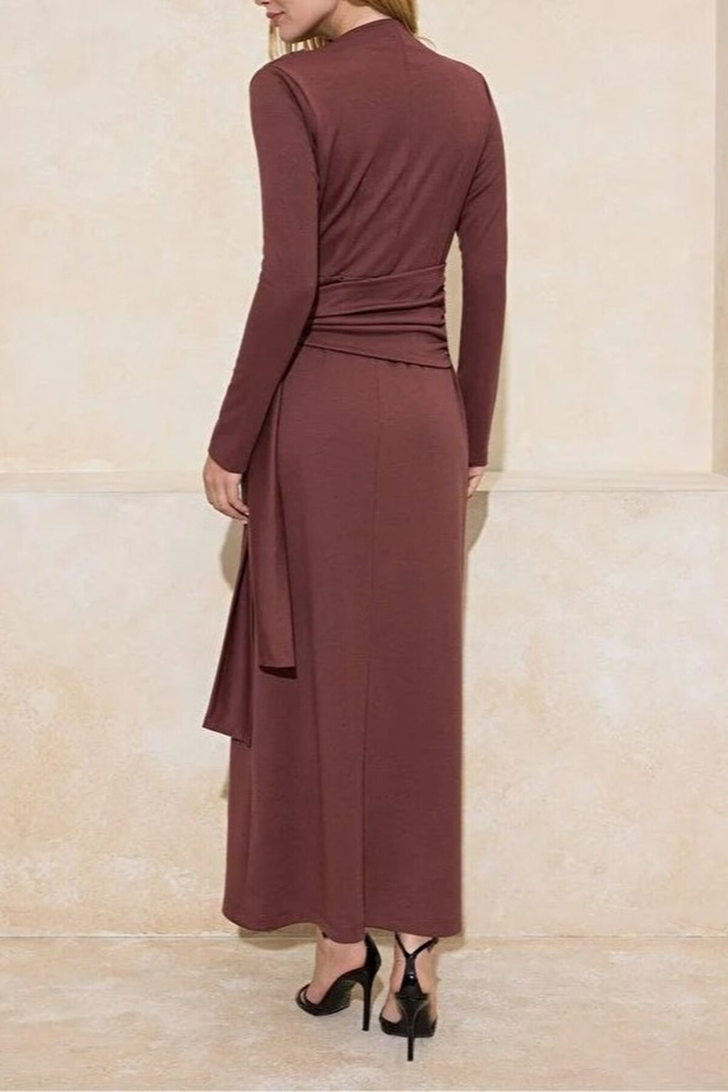 Tie-Detail Draped Fabric Knit Dress
