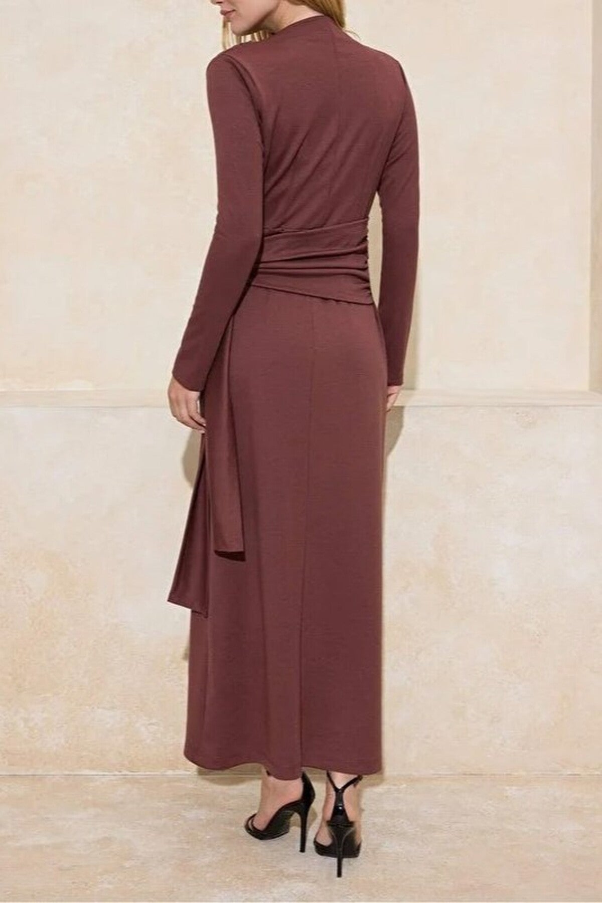 Tie-Detail Draped Fabric Knit Dress