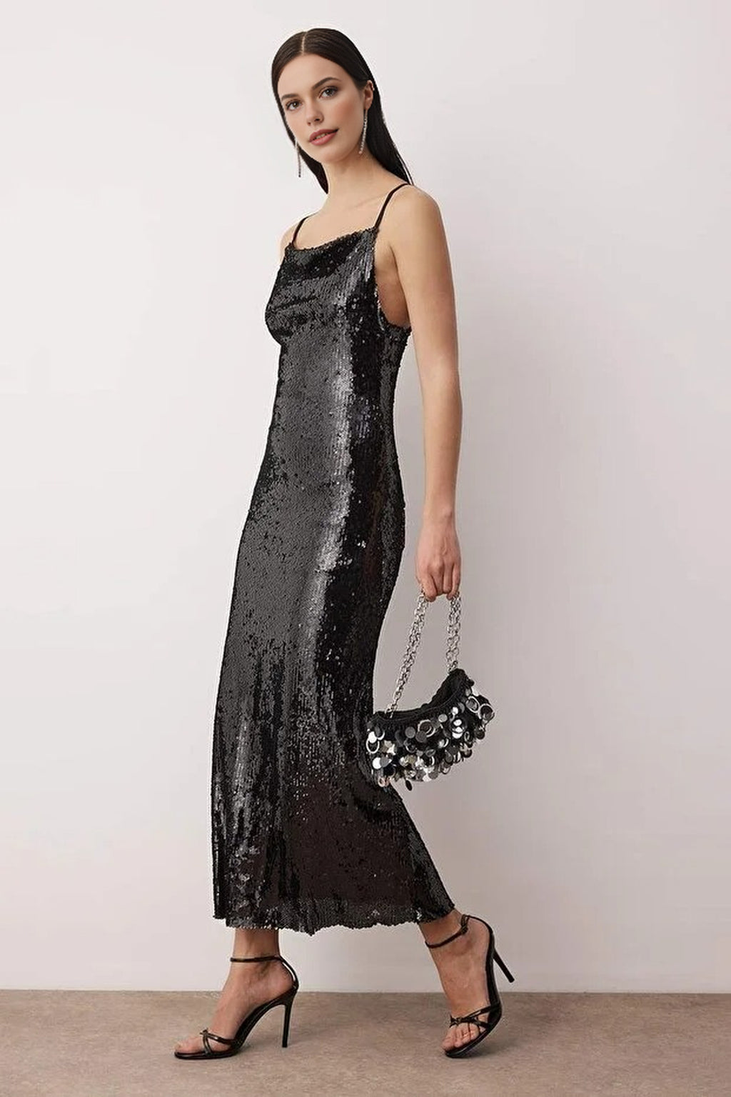 Knitted Sequin Maxi Lined Evening Dress