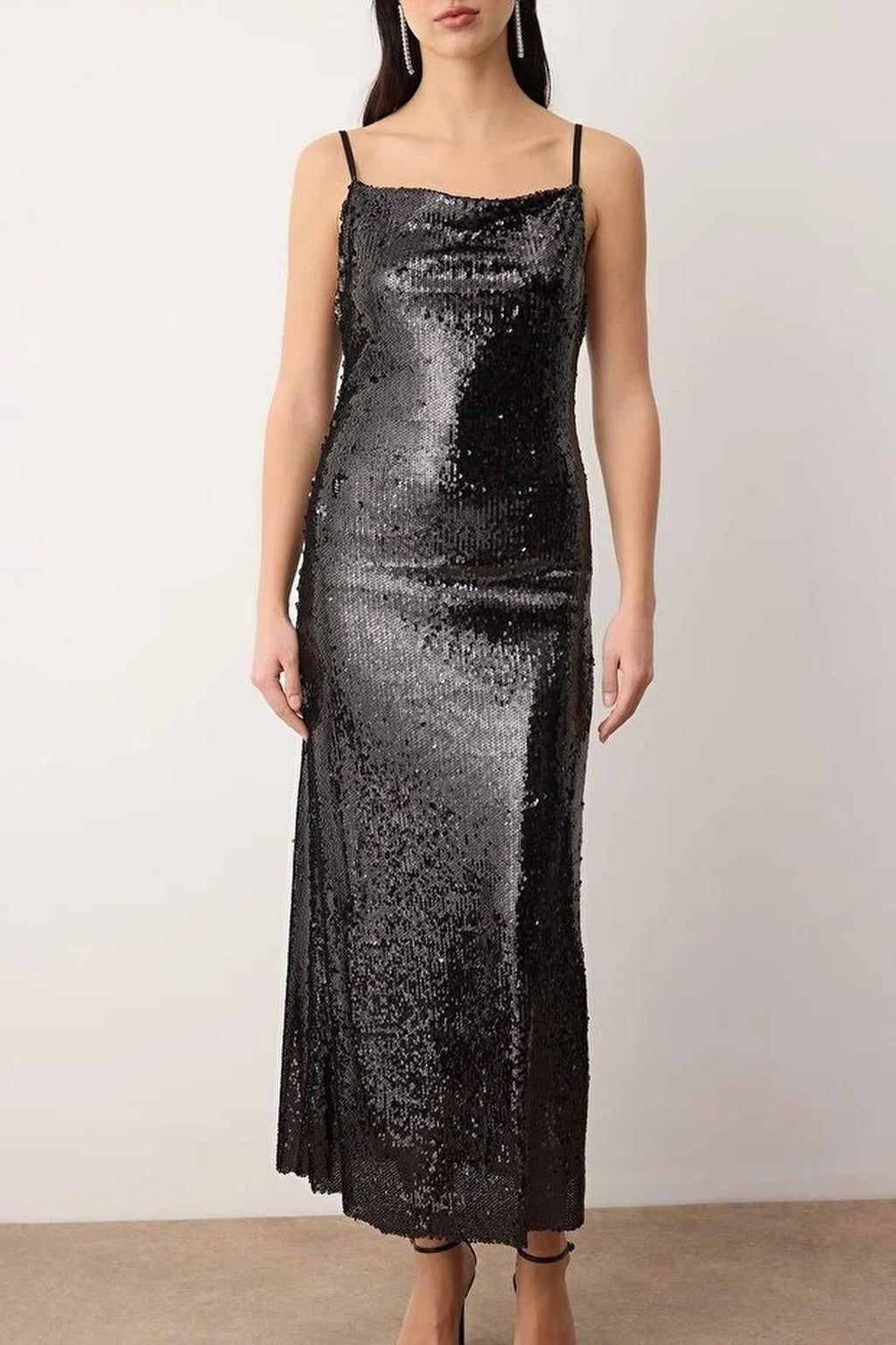 Knitted Sequin Maxi Lined Evening Dress