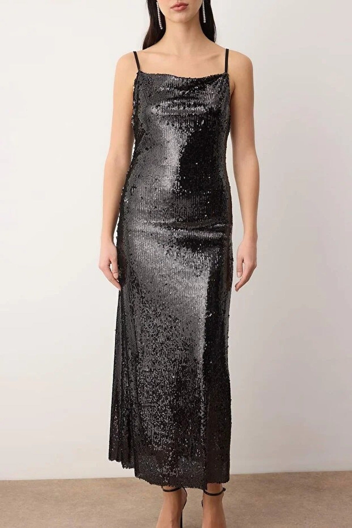 Knitted Sequin Maxi Lined Evening Dress