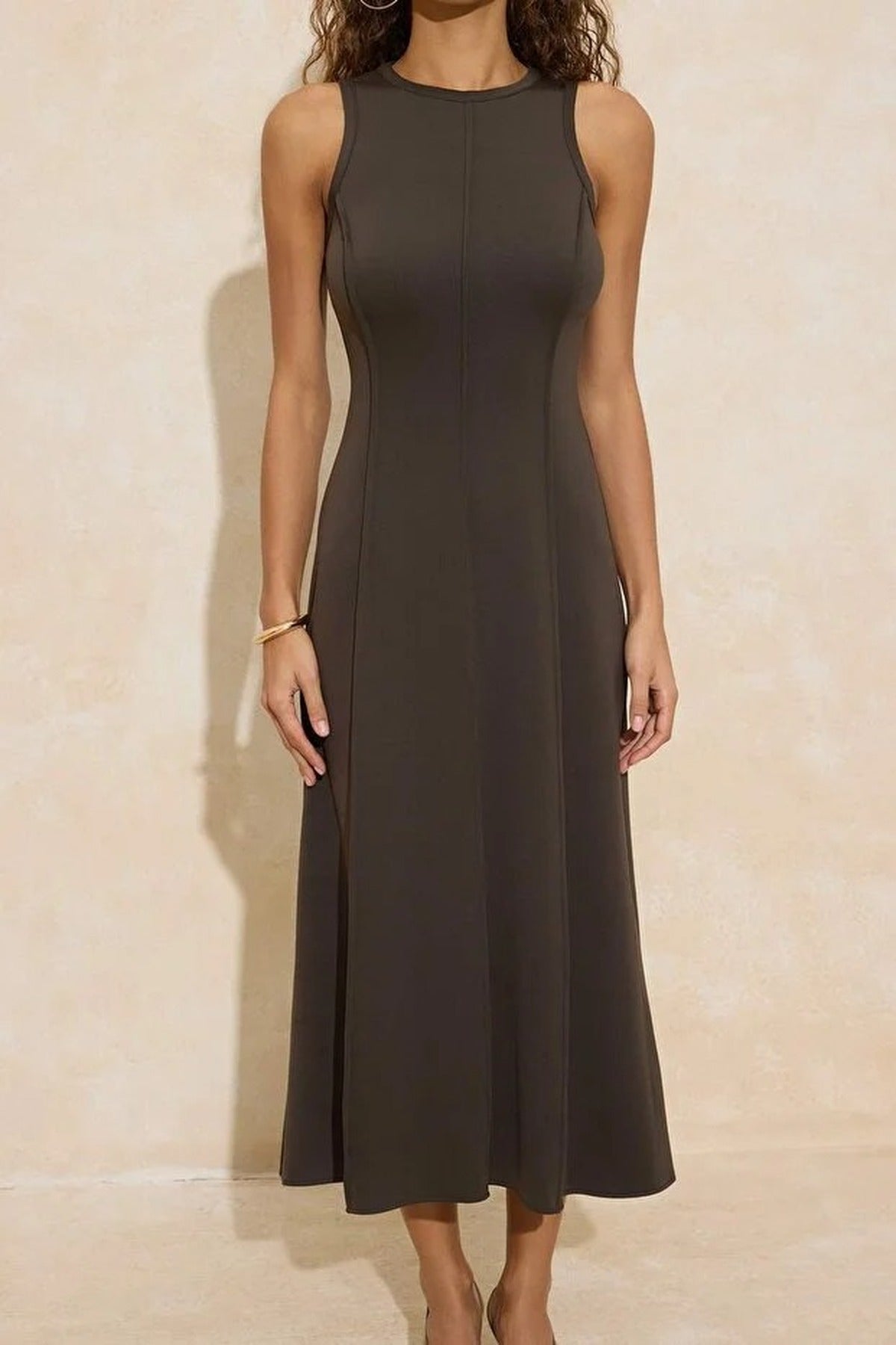 A-Line Sleeveless Maxi Dress with Stitching Detail