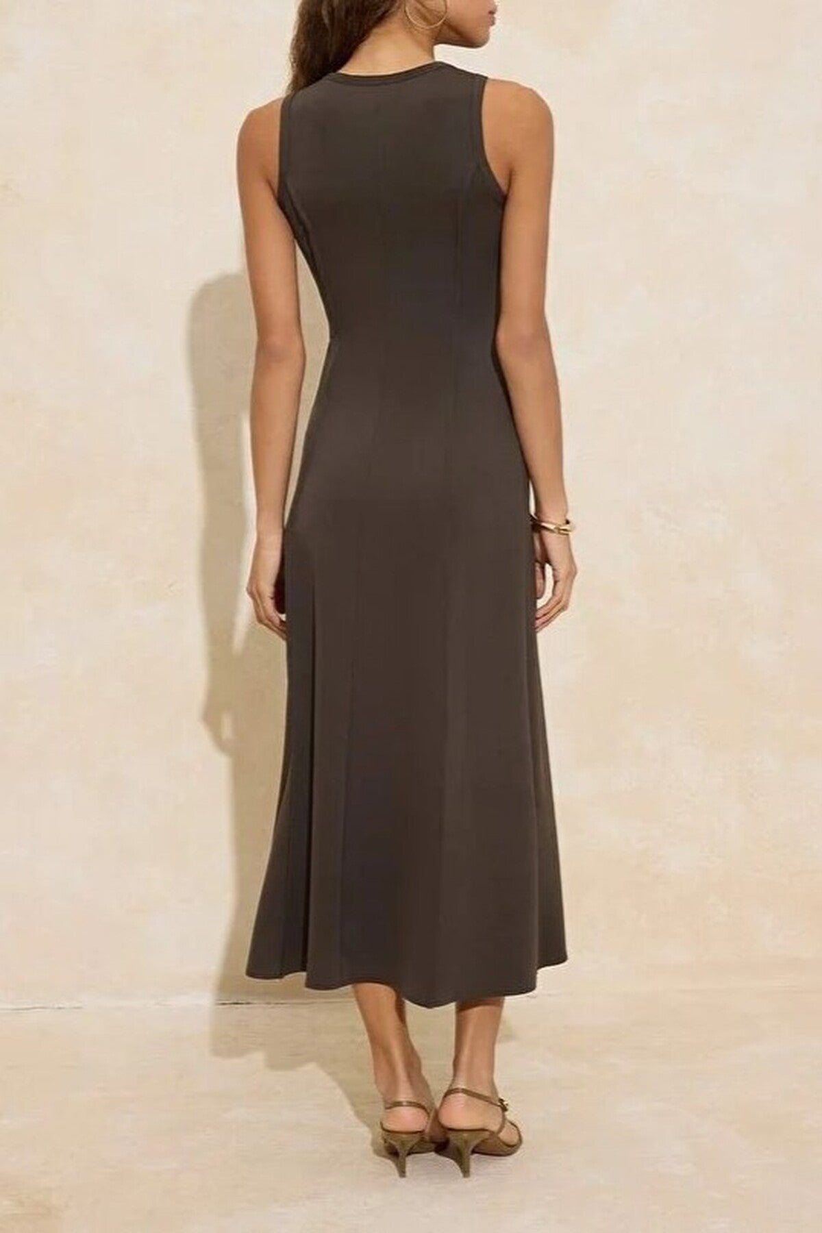 A-Line Sleeveless Maxi Dress with Stitching Detail
