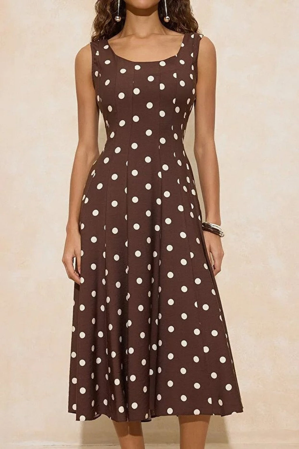 Polka Dot Tie Detail Midi Woven Dress