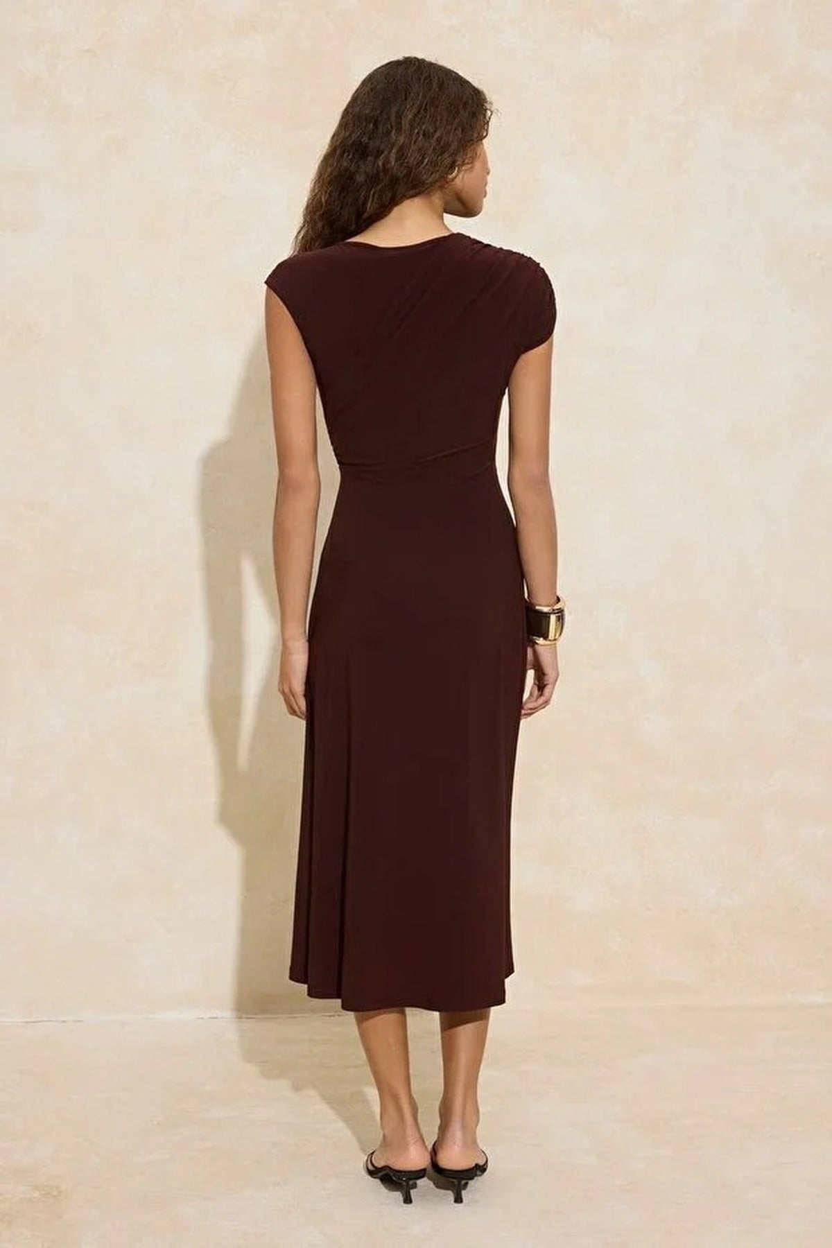 A-Line Ruched Midi Stretch Knit Dress