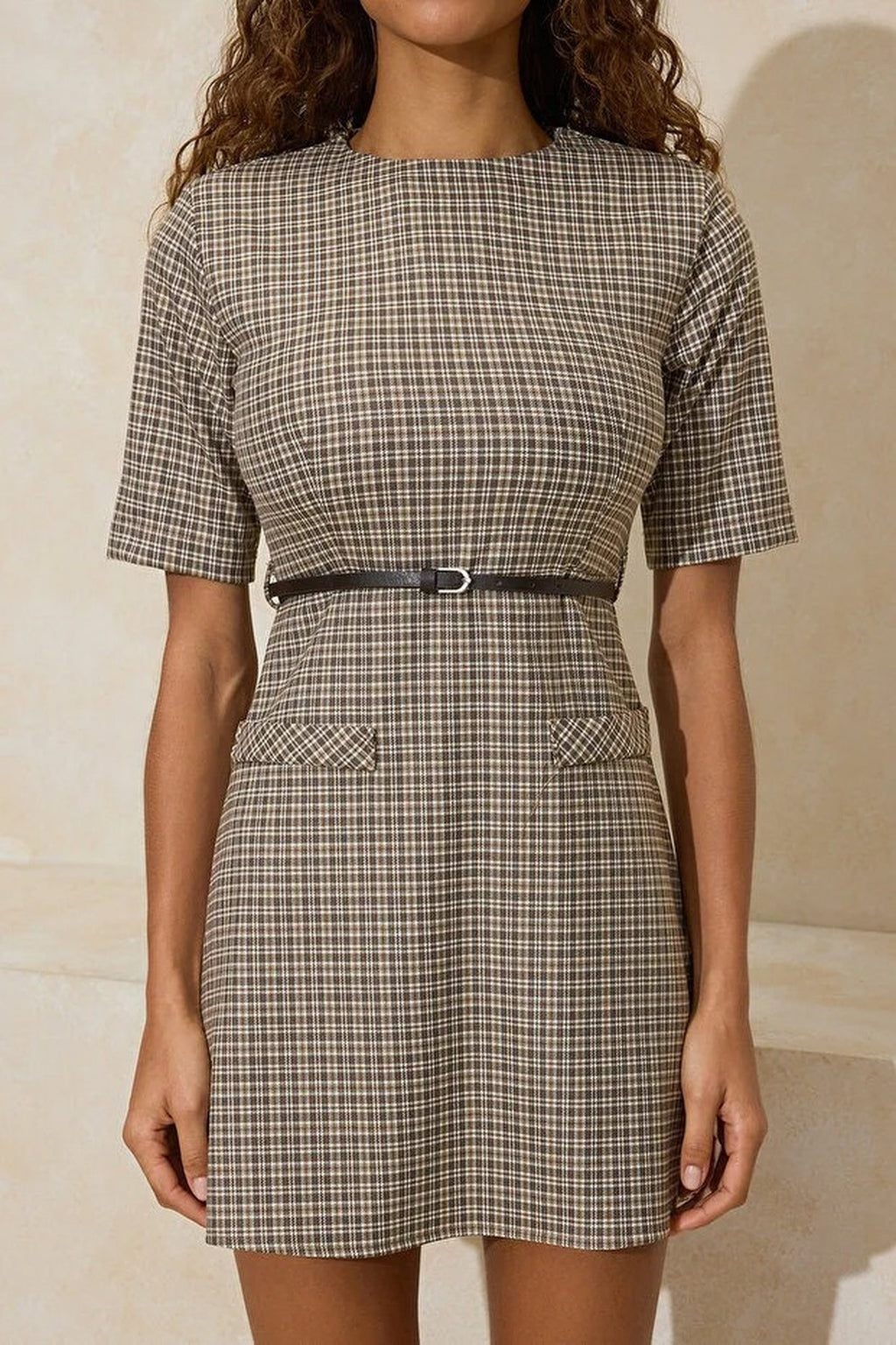 Mini Woven Dress with Belt Detail