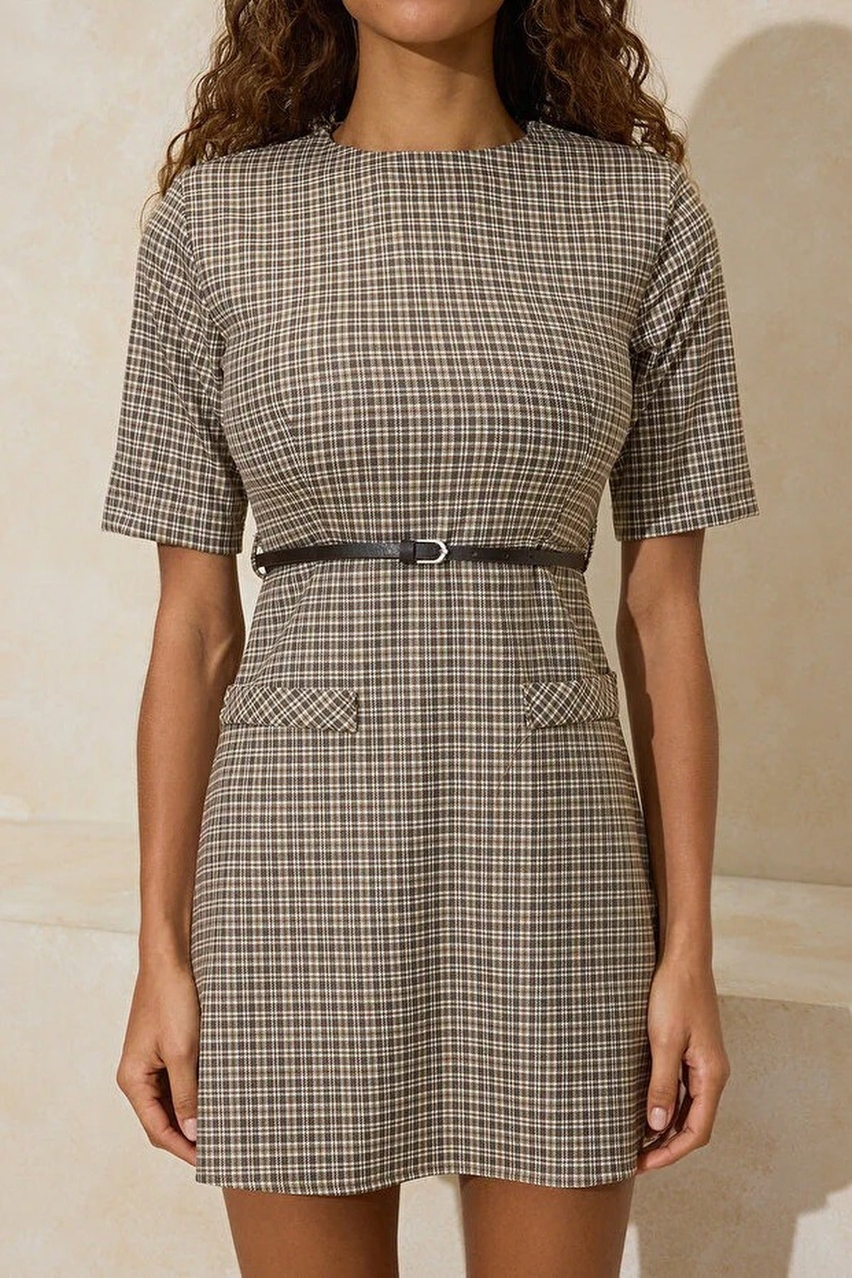 Mini Woven Dress with Belt Detail