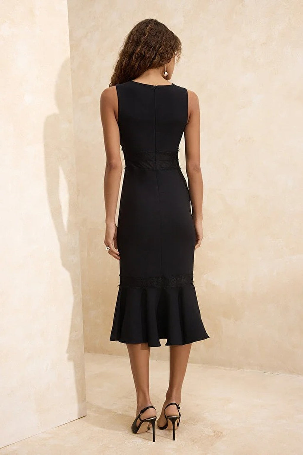 Lace-Detailed Woven Midi Unlined Evening Dress