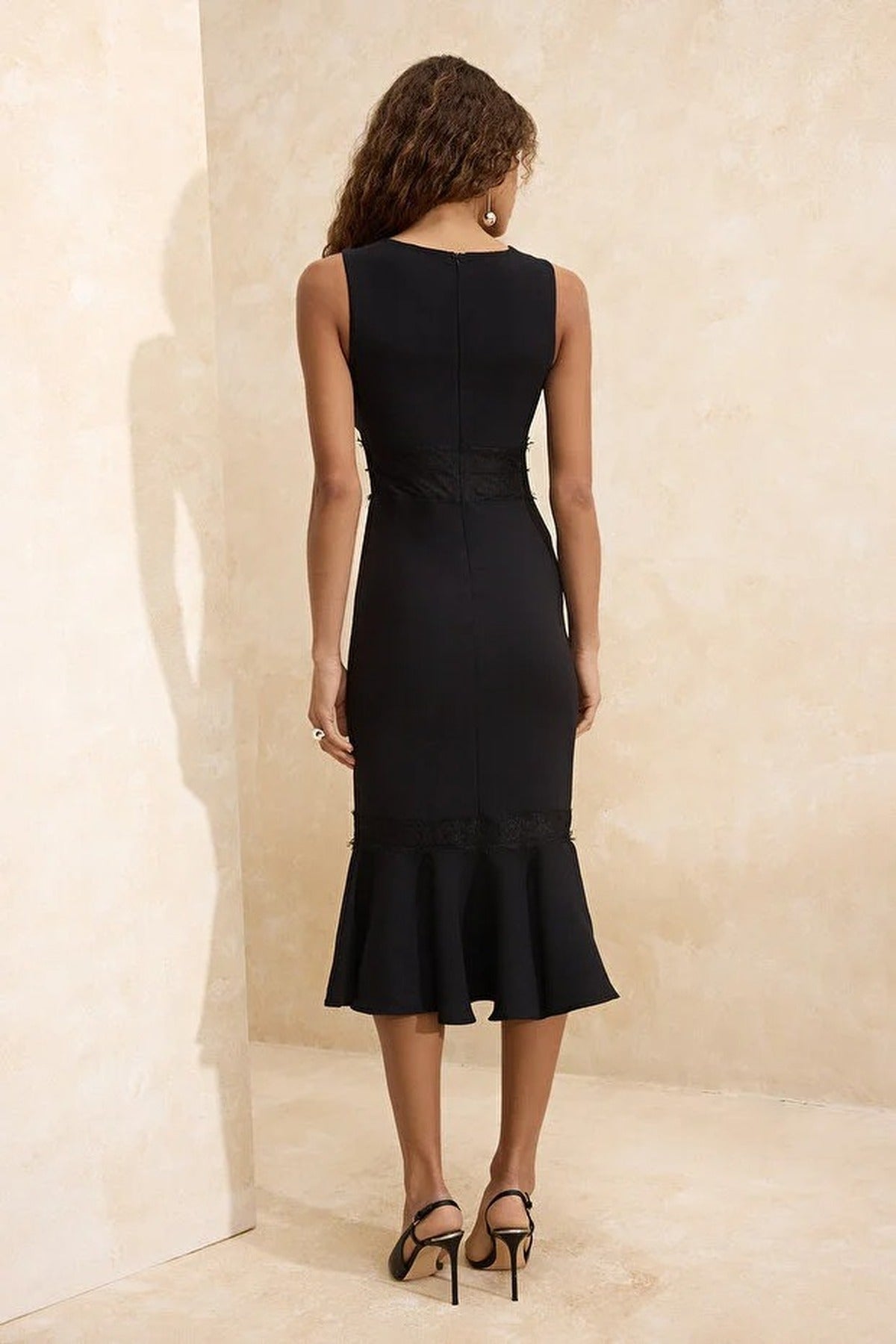 Lace-Detailed Woven Midi Unlined Evening Dress