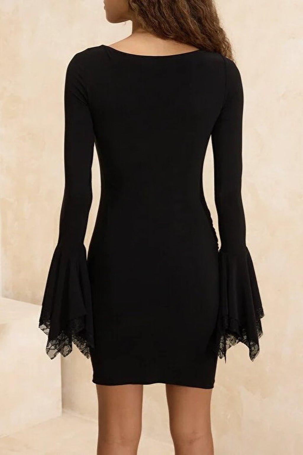 Lace Detail Knitted Mini Evening Dress