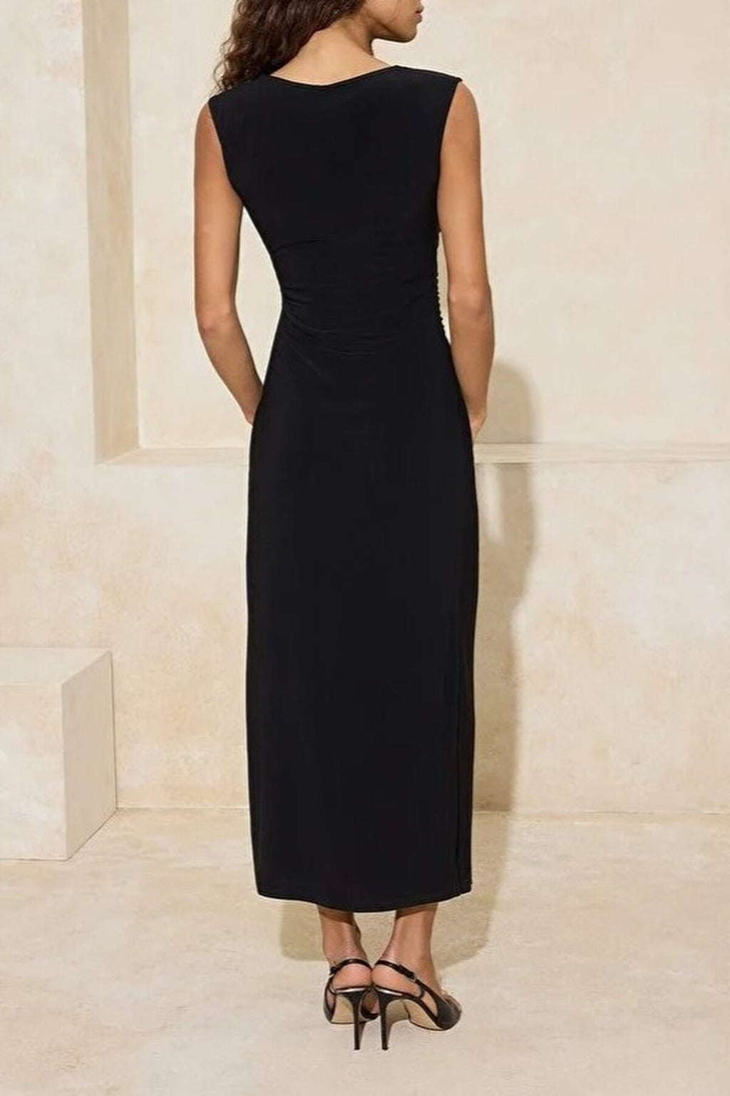 A-Line Sleeveless Midi Stretch Knit Dress