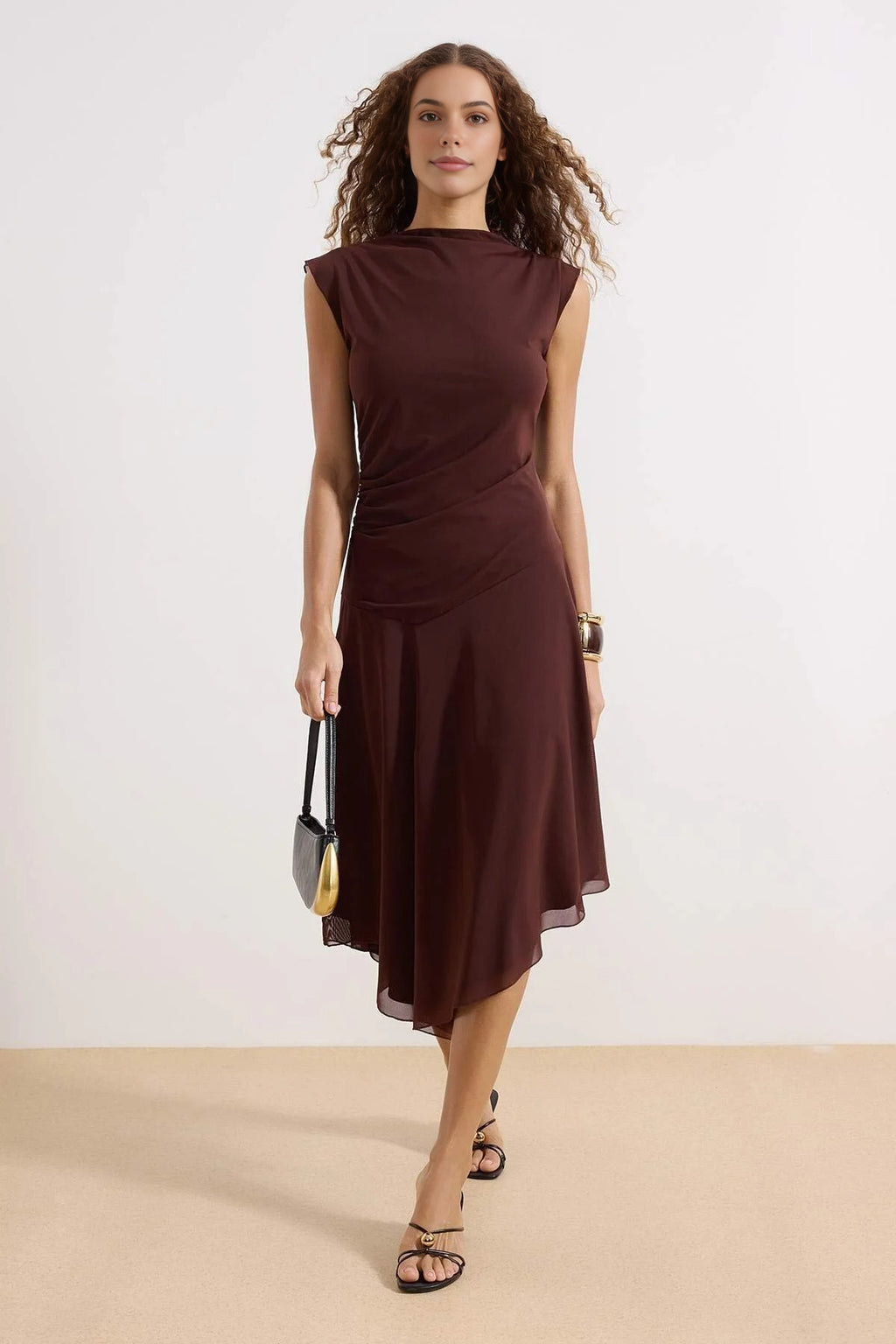 Boat Neck Gathered Maxi Tulle Knit Dress