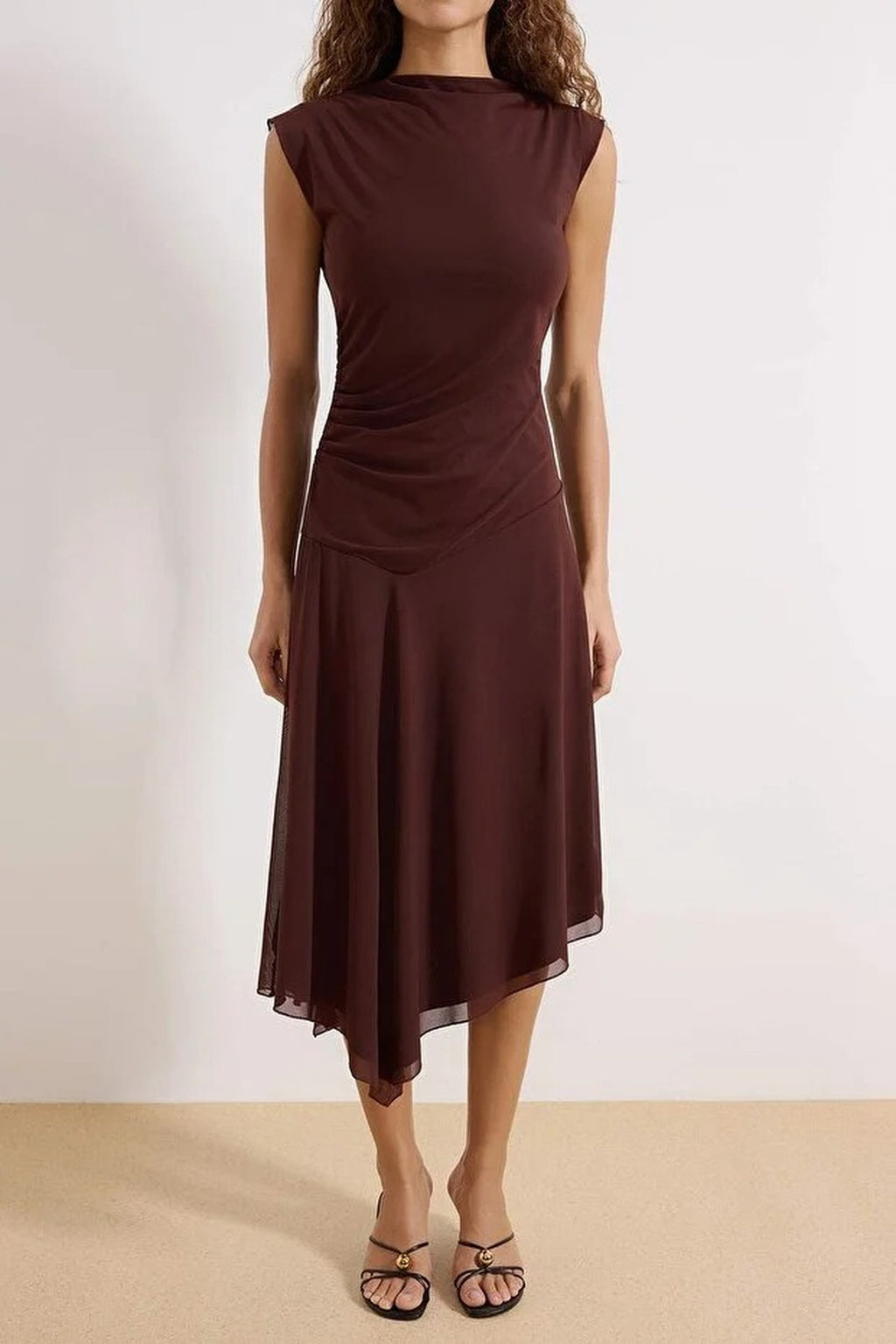 Boat Neck Gathered Maxi Tulle Knit Dress