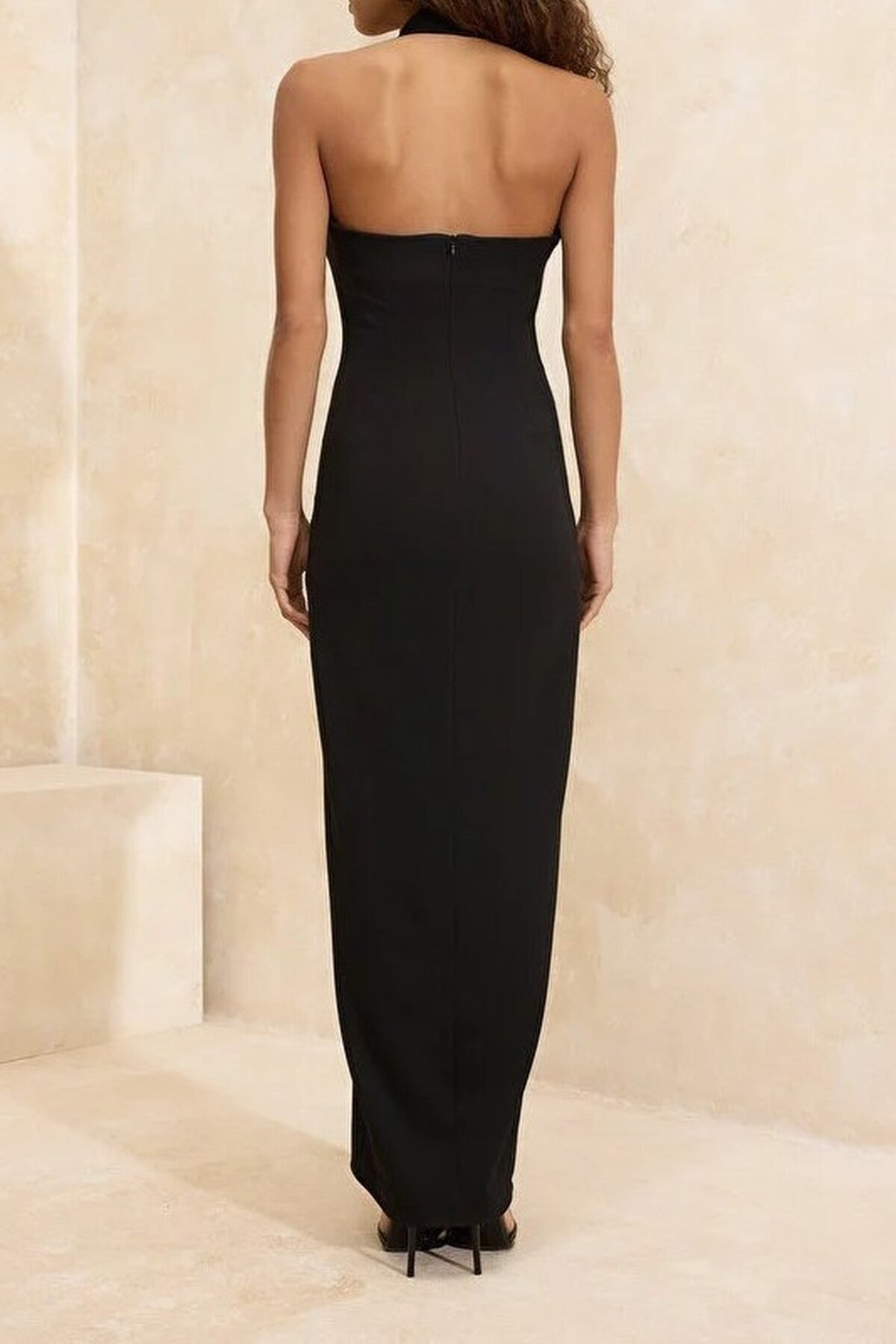 Buttoned Woven Maxi Evening Dress