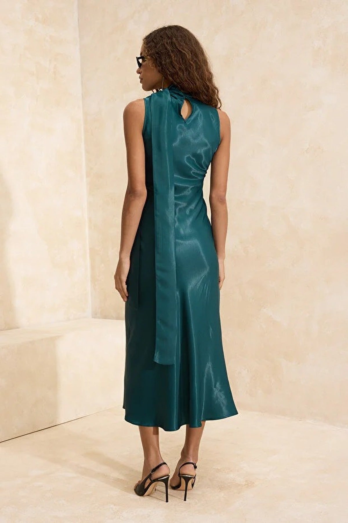 Woven Satin Midi Unlined Evening Dress