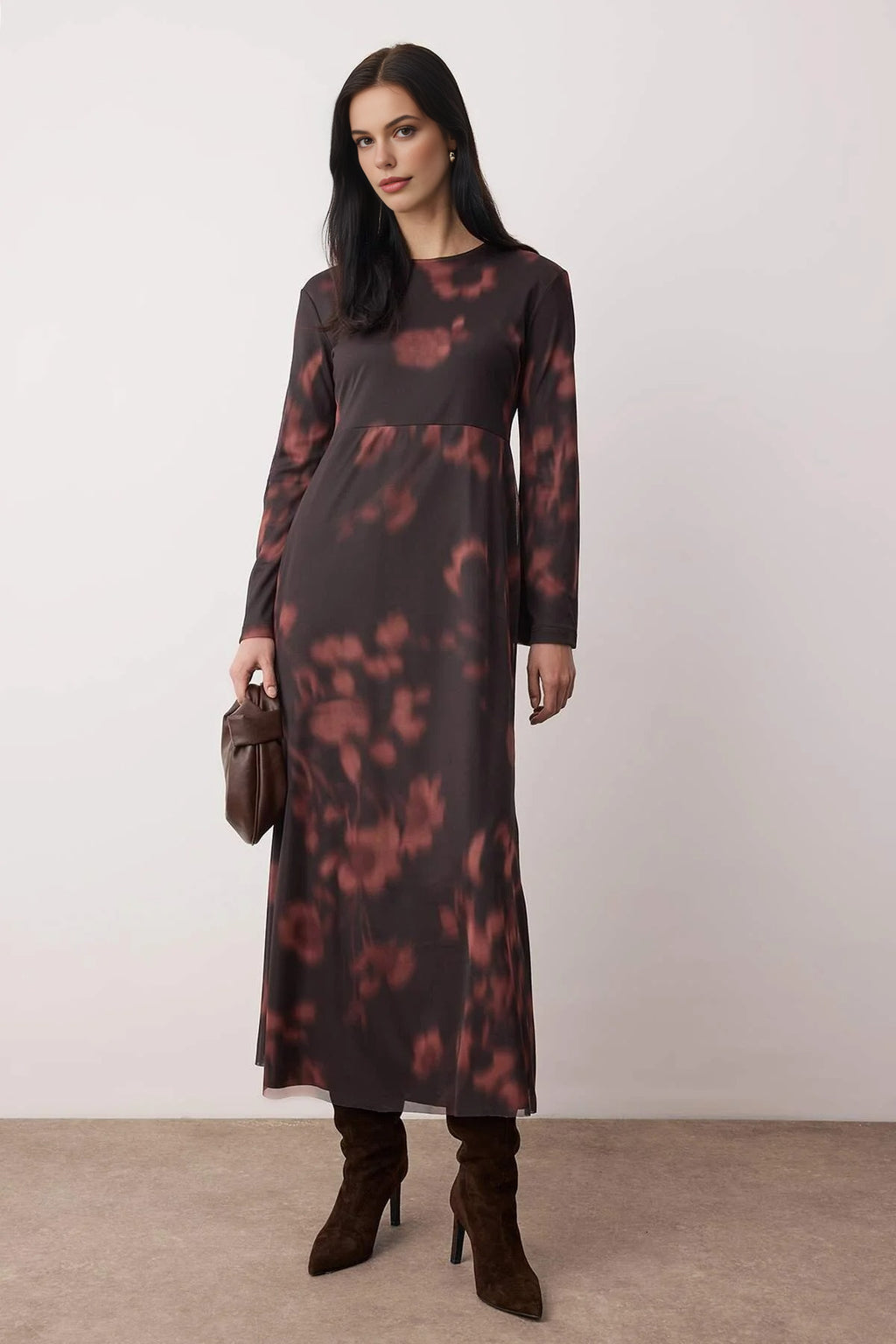 Patterned Knitted Dress with Tulle Lining