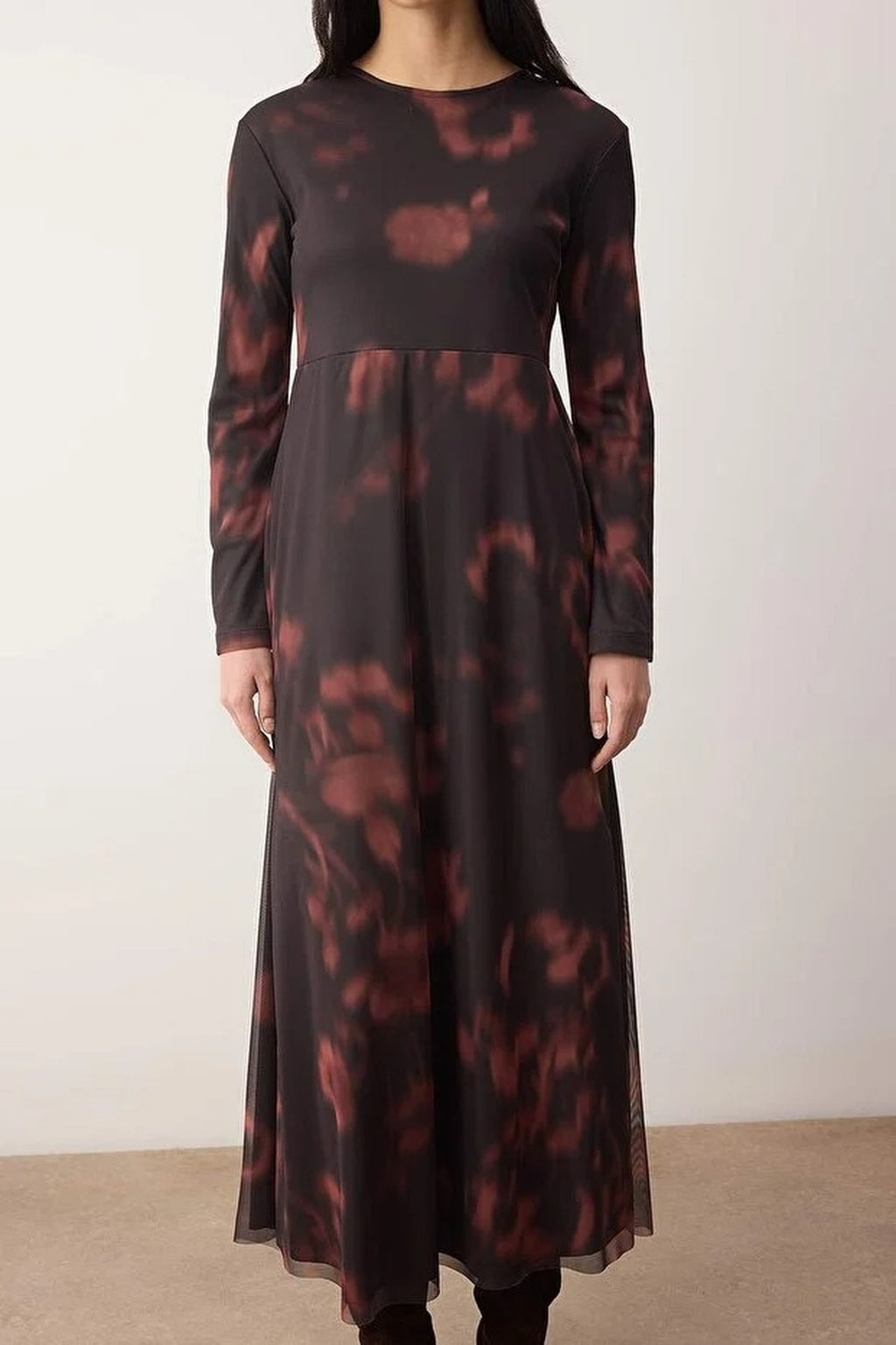 Patterned Knitted Dress with Tulle Lining